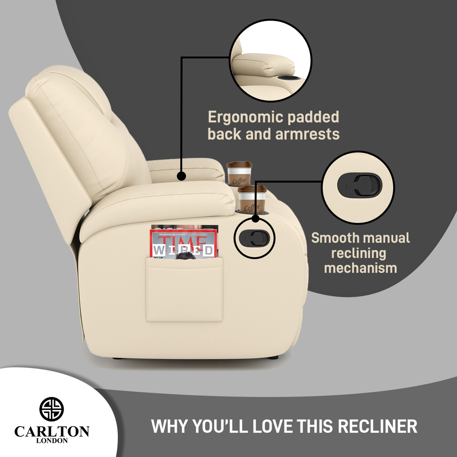 Image of CARLTON LONDON Dream Leatherette Manual Recliner