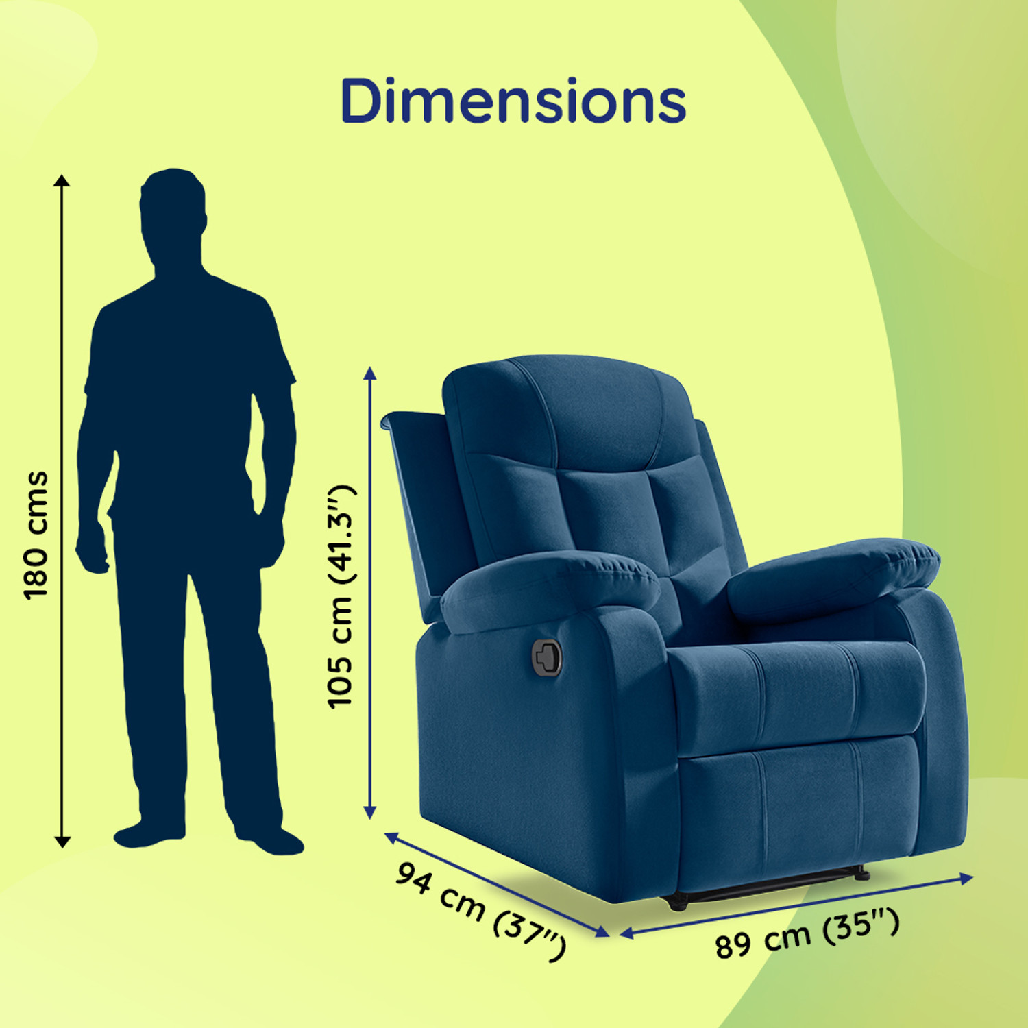 Image of Sleepyhead RX5 Ultra Designed by Duroflex - Single Seater Zig Zag Spring Suspension, Velvet Fabric Manual Recliner