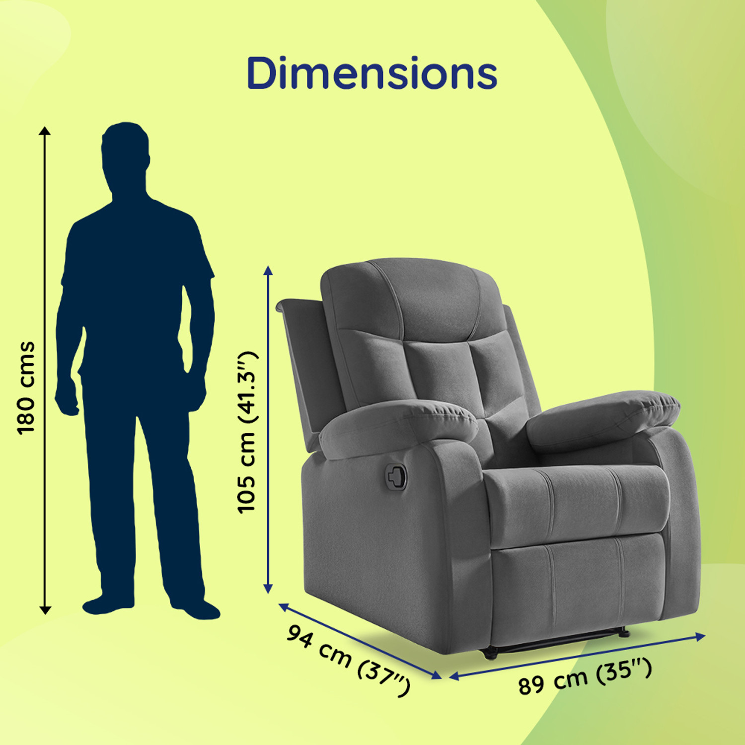 Image of Sleepyhead RX5 Ultra Designed by Duroflex - Single Seater Zig Zag Spring Suspension, Velvet Fabric Manual Recliner