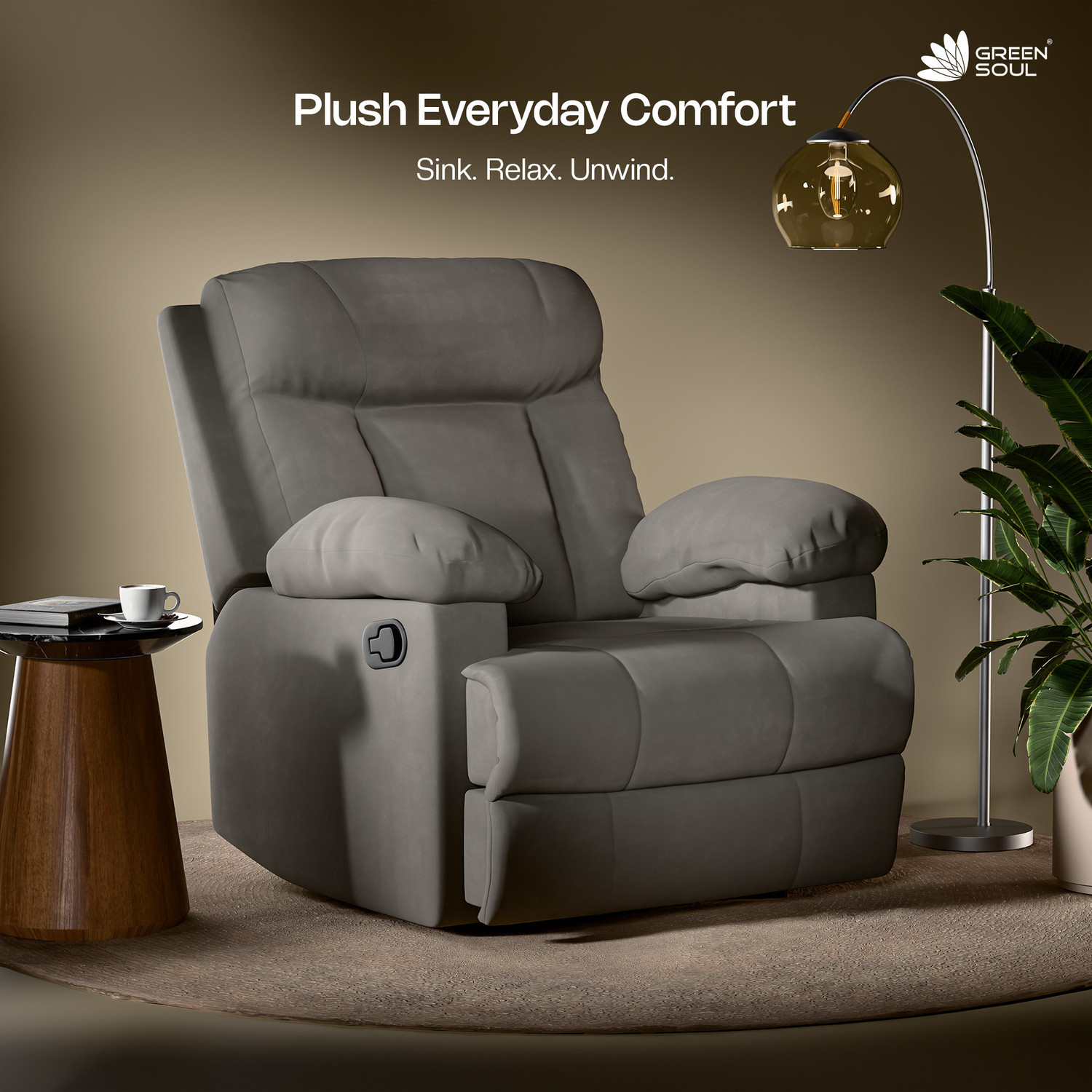Image of GREEN SOUL Cloud Single Seater Recliner Relax (R1) Oversized Leg Rest Fabric Manual Recliner