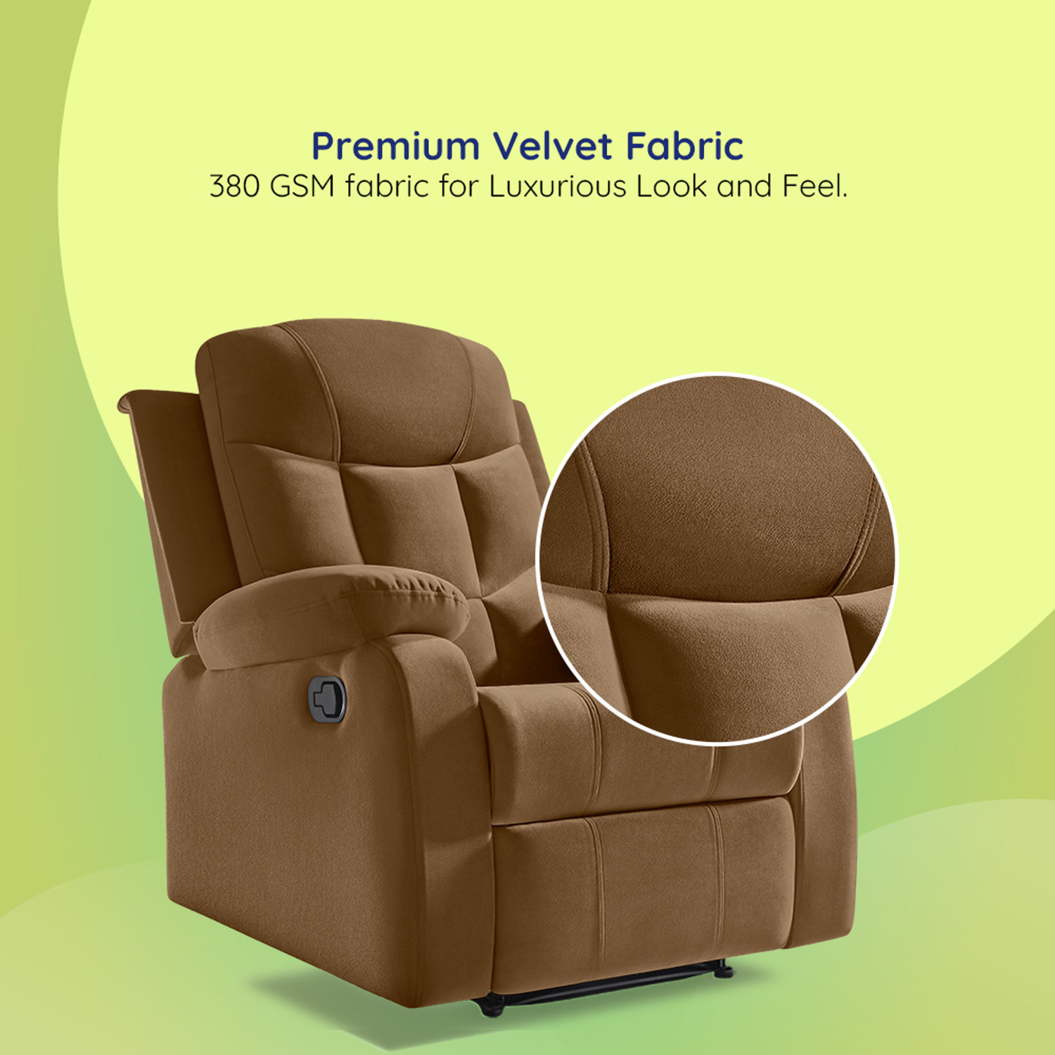 Image of Sleepyhead RX5 Ultra Designed by Duroflex - Single Seater Zig Zag Spring Suspension, Velvet Fabric Manual Recliner