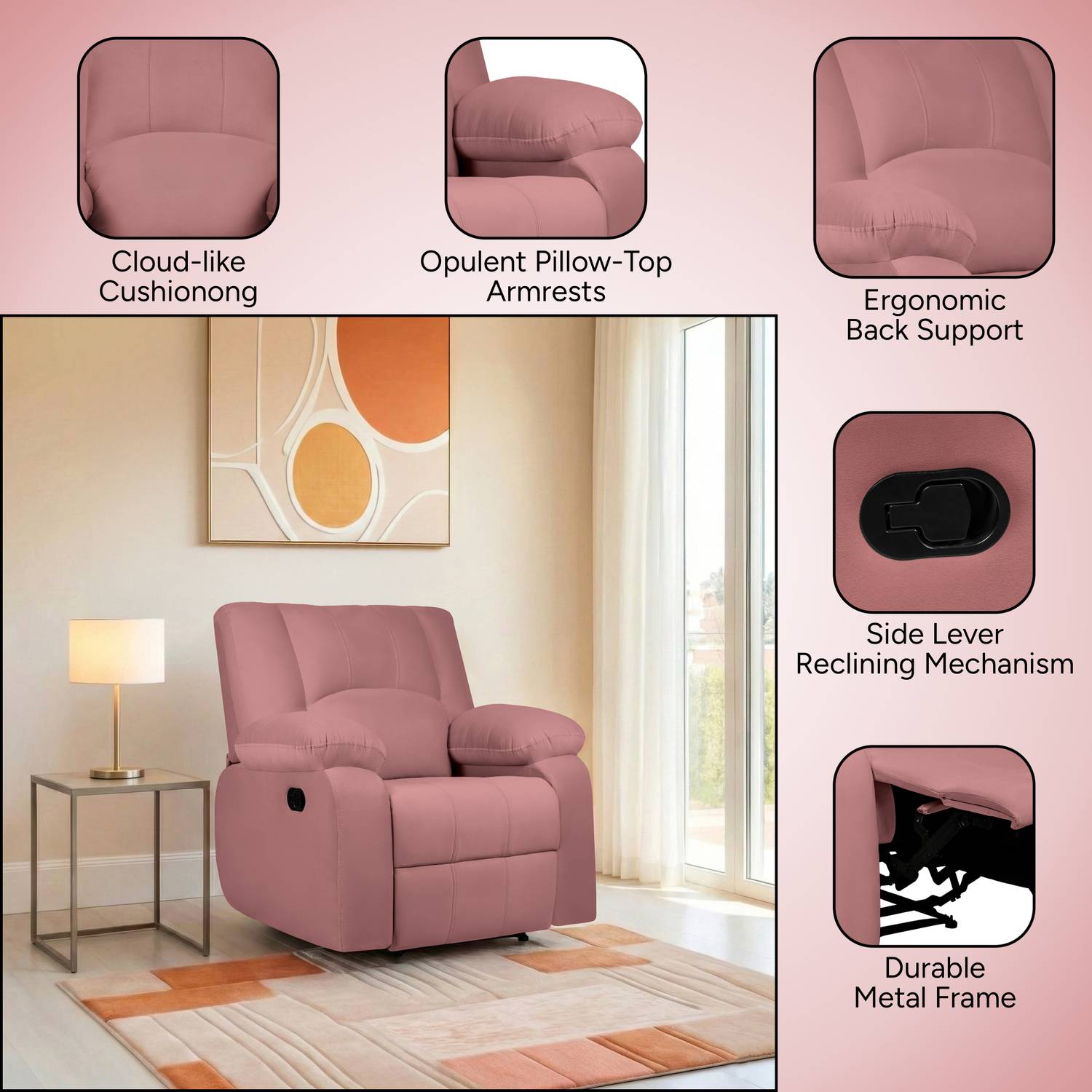 Seventh Heaven Fabric Manual Recliner Orange - Image 5