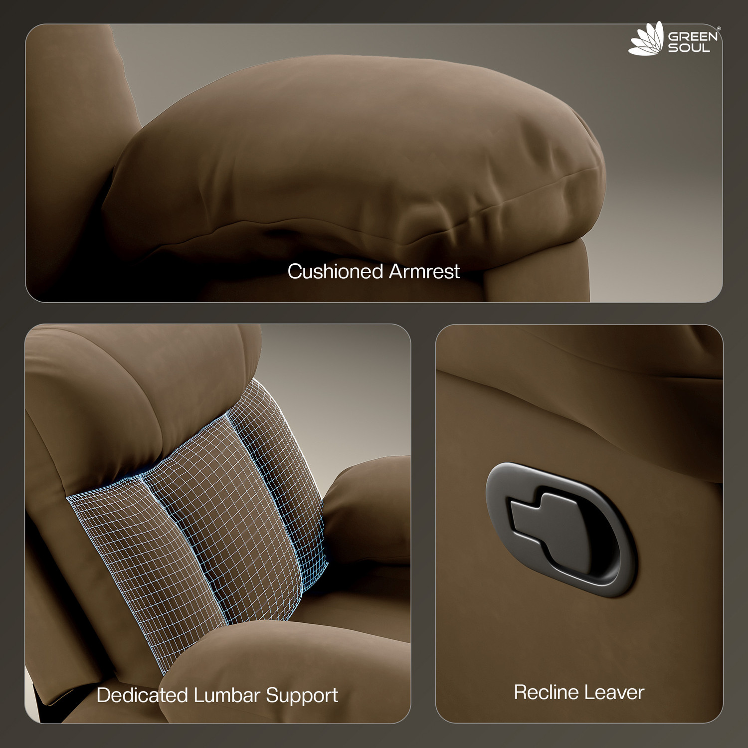 Image of GREEN SOUL Cloud Single Seater Recliner Relax (R1) Oversized Leg Rest Fabric Manual Recliner