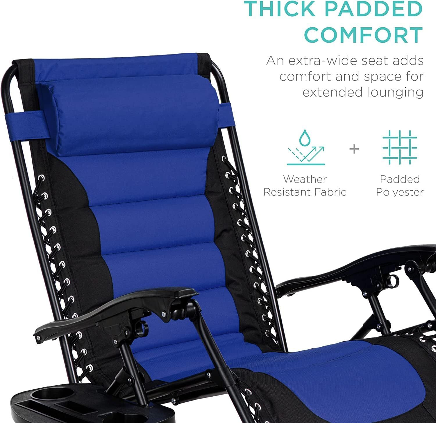 Image of WHISKET Foldable Zero Gravity Recliner Chair-Adjustable Outdoor Lounge Chair with Pillow Solid Wood Outdoor Chair