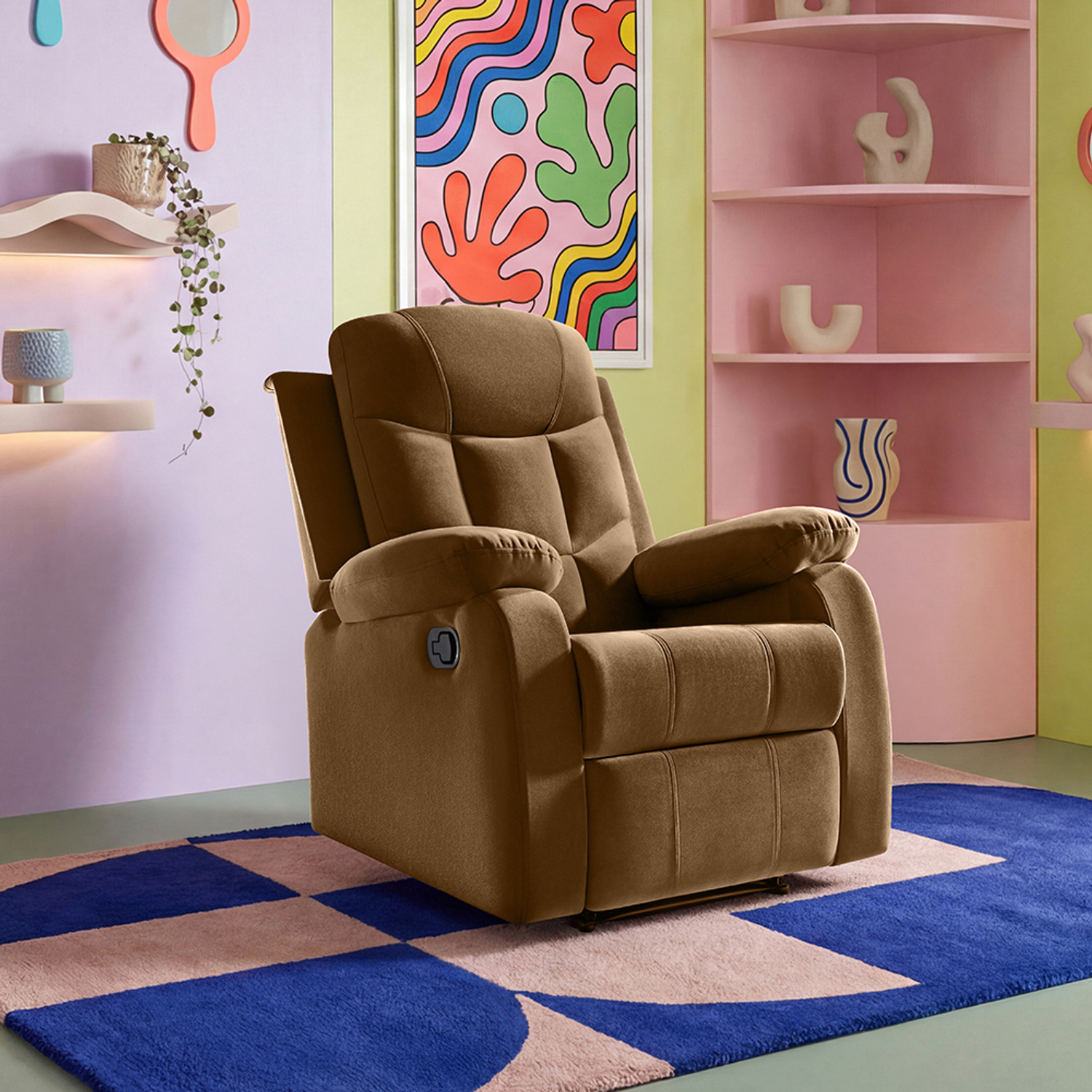 Image of Sleepyhead RX5 Ultra Designed by Duroflex - Single Seater Zig Zag Spring Suspension, Velvet Fabric Manual Recliner