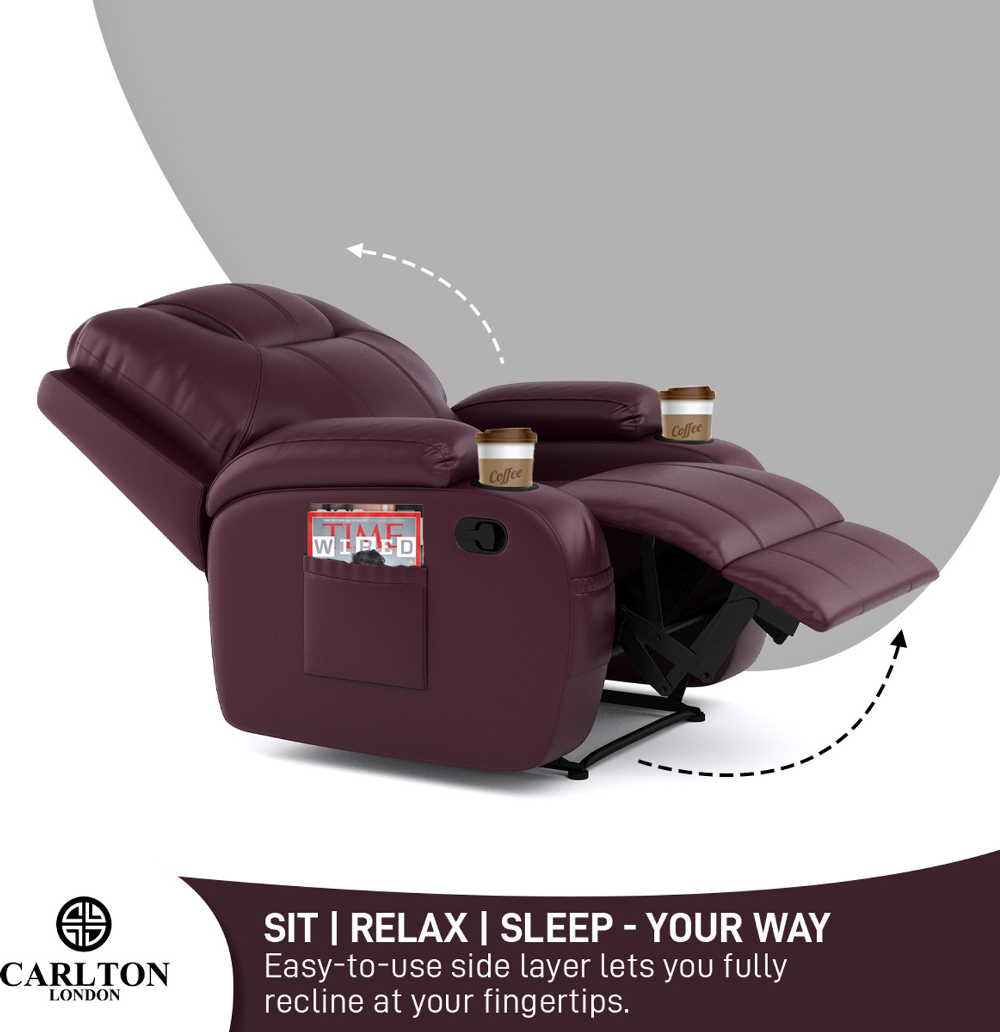Image of CARLTON LONDON Dream Leatherette Manual Recliner (Finish Color - Maroon, DIY(Do-It-Yourself))