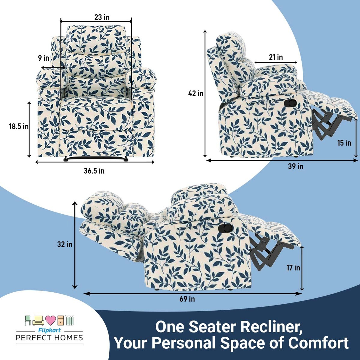 Image of Flipkart Perfect Homes Fabric Manual Recliner
