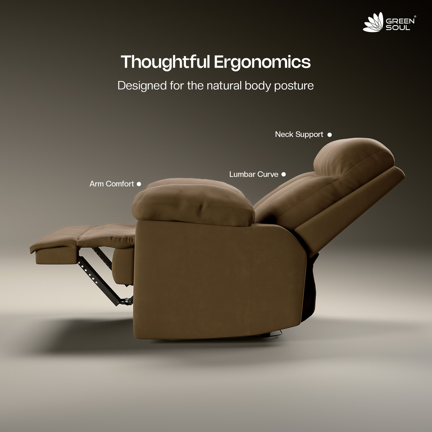 Image of GREEN SOUL Cloud Single Seater Recliner Relax (R1) Oversized Leg Rest Fabric Manual Recliner