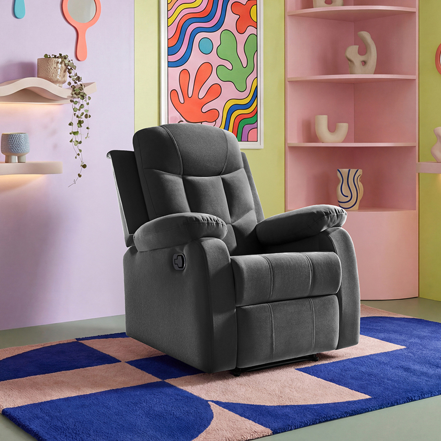 Image of Sleepyhead RX5 Ultra Designed by Duroflex - Single Seater Zig Zag Spring Suspension, Velvet Fabric Manual Recliner