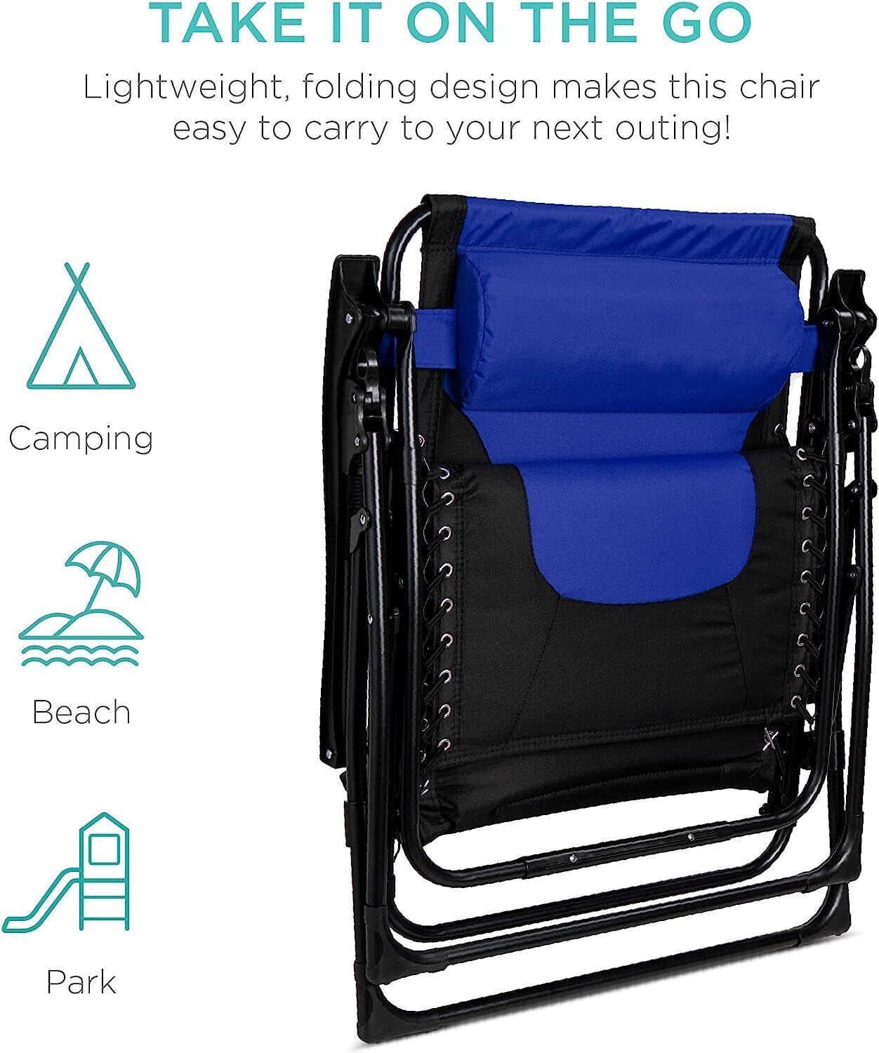 Image of WHISKET Foldable Zero Gravity Recliner Chair-Adjustable Outdoor Lounge Chair with Pillow Solid Wood Outdoor Chair