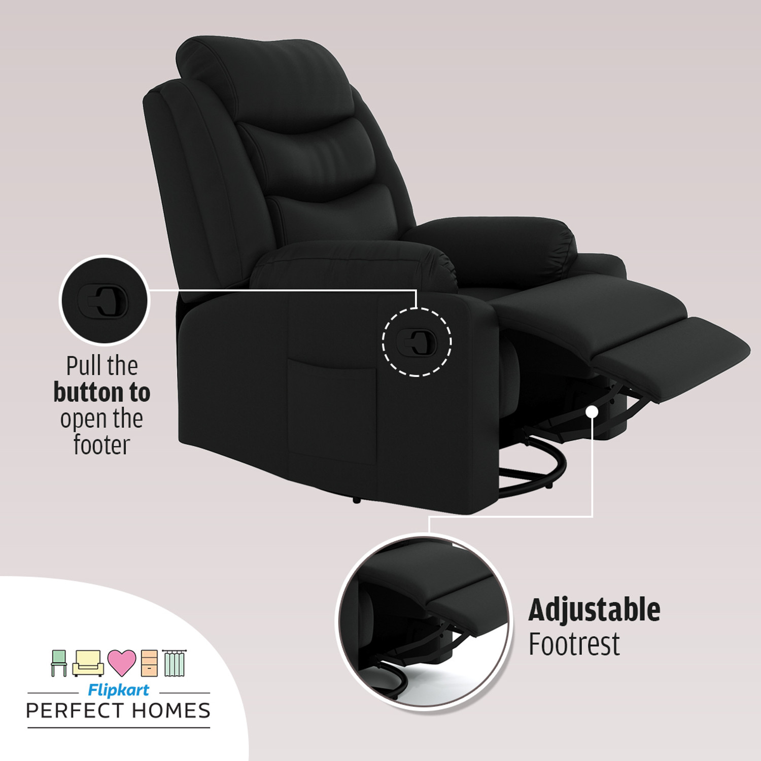 Image of Flipkart Perfect Homes Leatherette Manual Swivel & Rocker Recliner