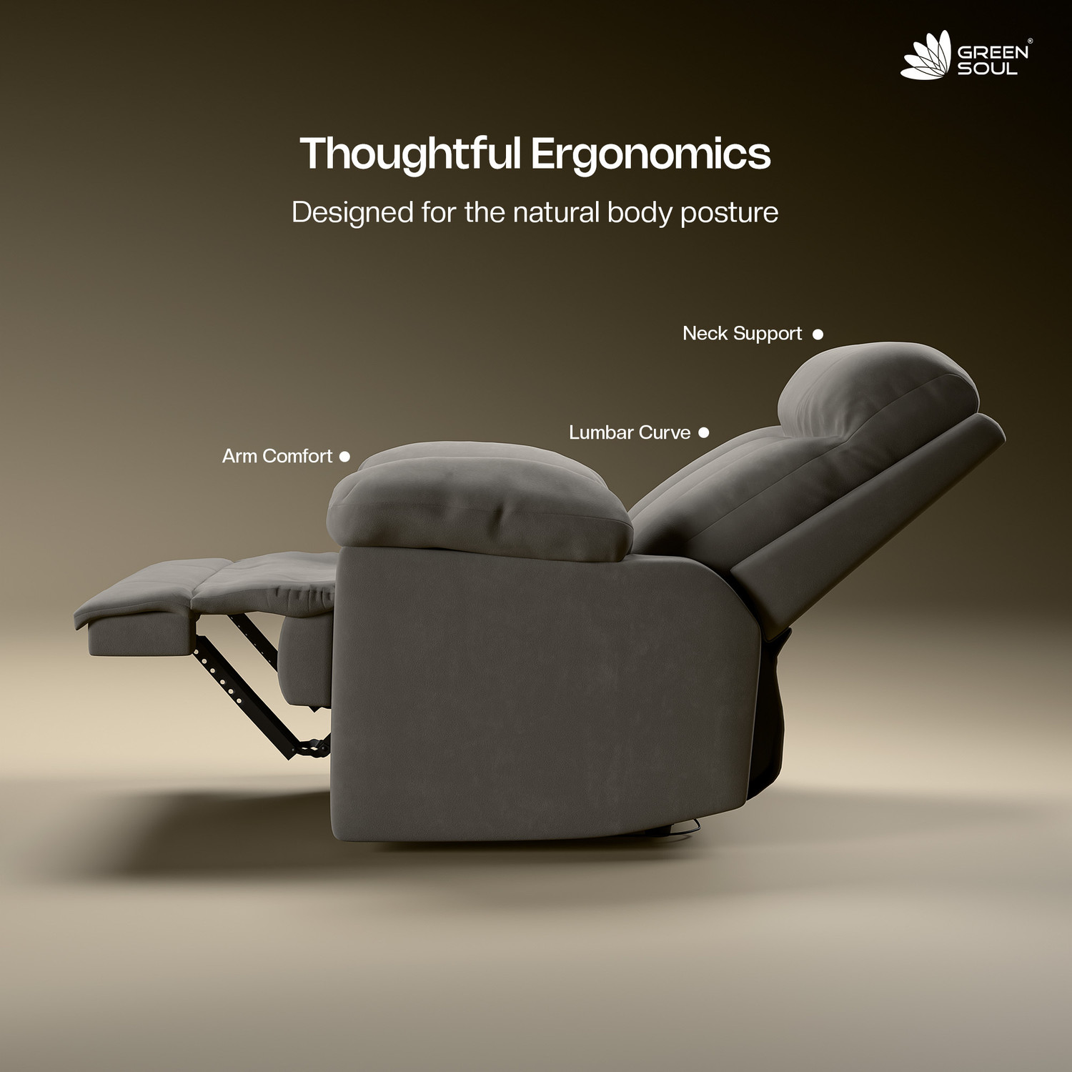 Image of GREEN SOUL Cloud Single Seater Recliner Relax (R1) Oversized Leg Rest Fabric Manual Recliner