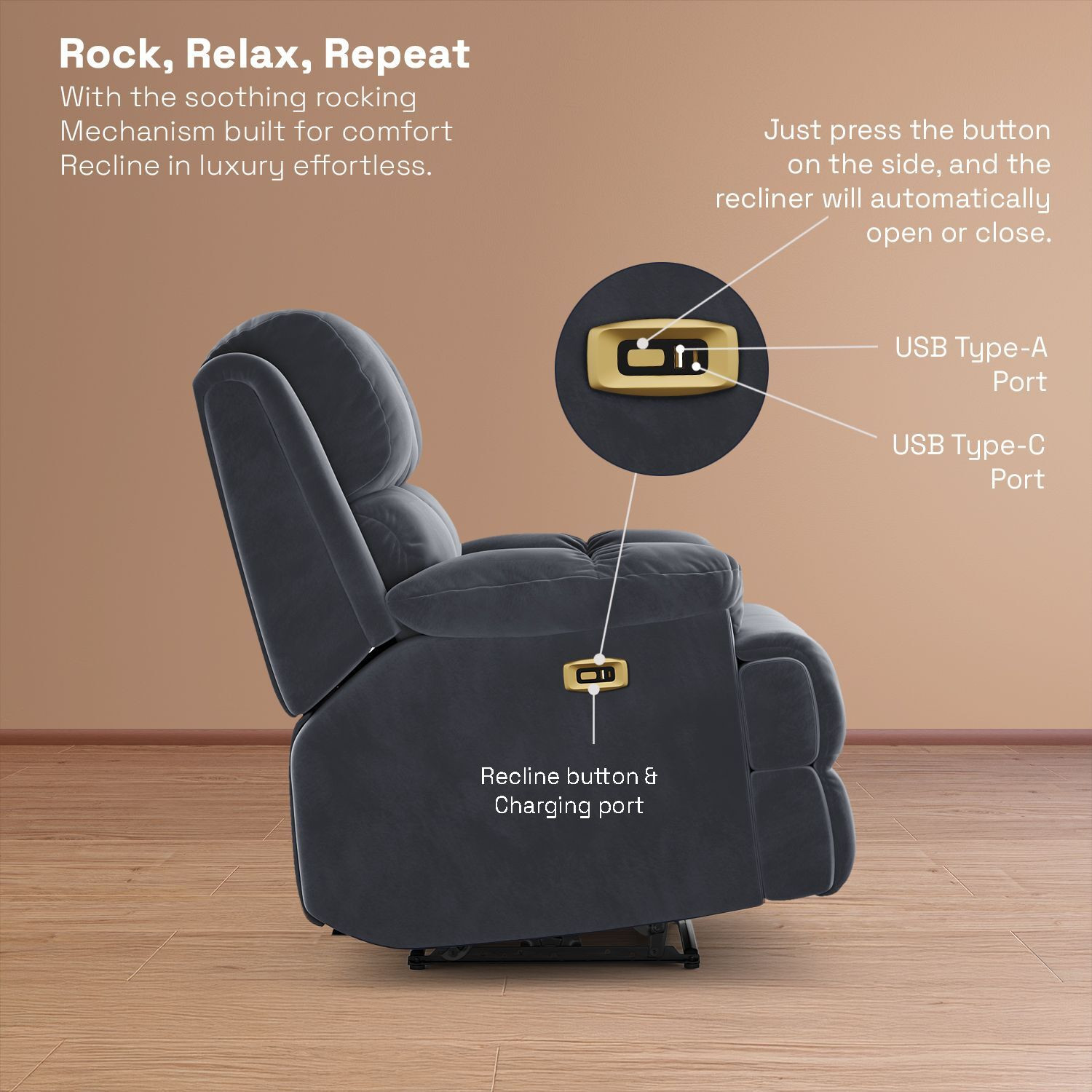 Image of Wakefit Fabric Powered Recliner