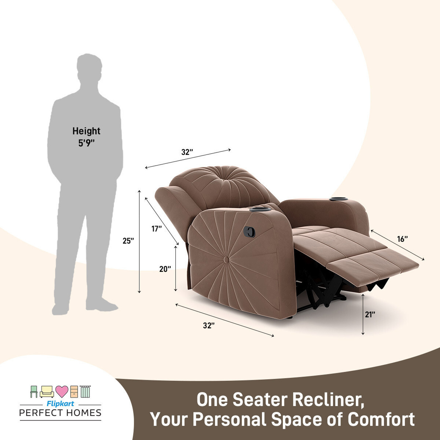 Image of Flipkart Perfect Homes Fabric Manual Recliner