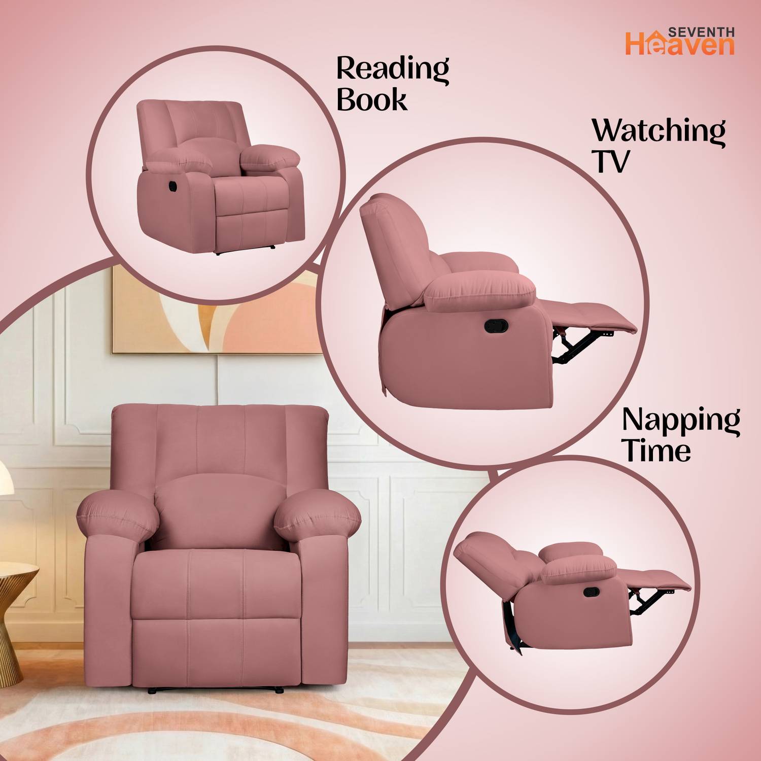 Seventh Heaven Fabric Manual Recliner Orange - Image 4