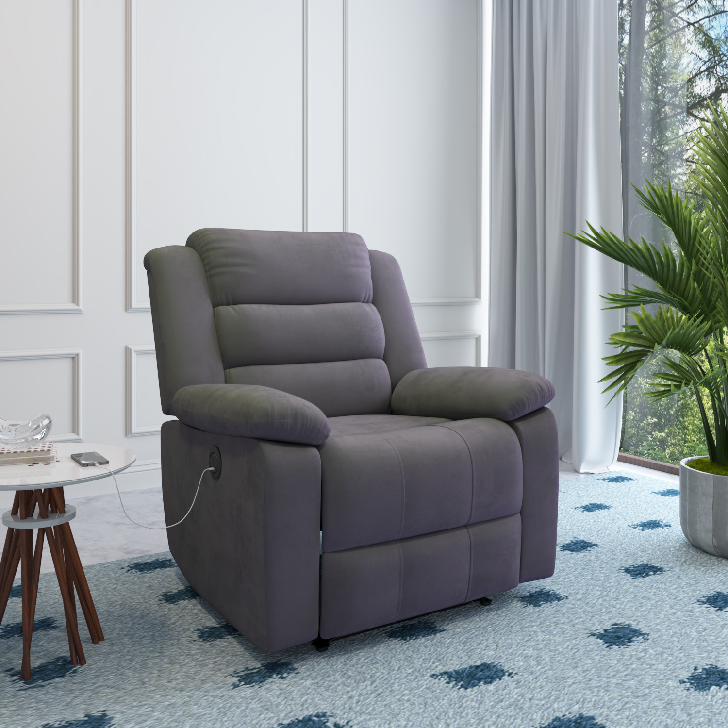 Image of Nilkamal Sierra 1 Seater Velvet Fabric Powered Recliner