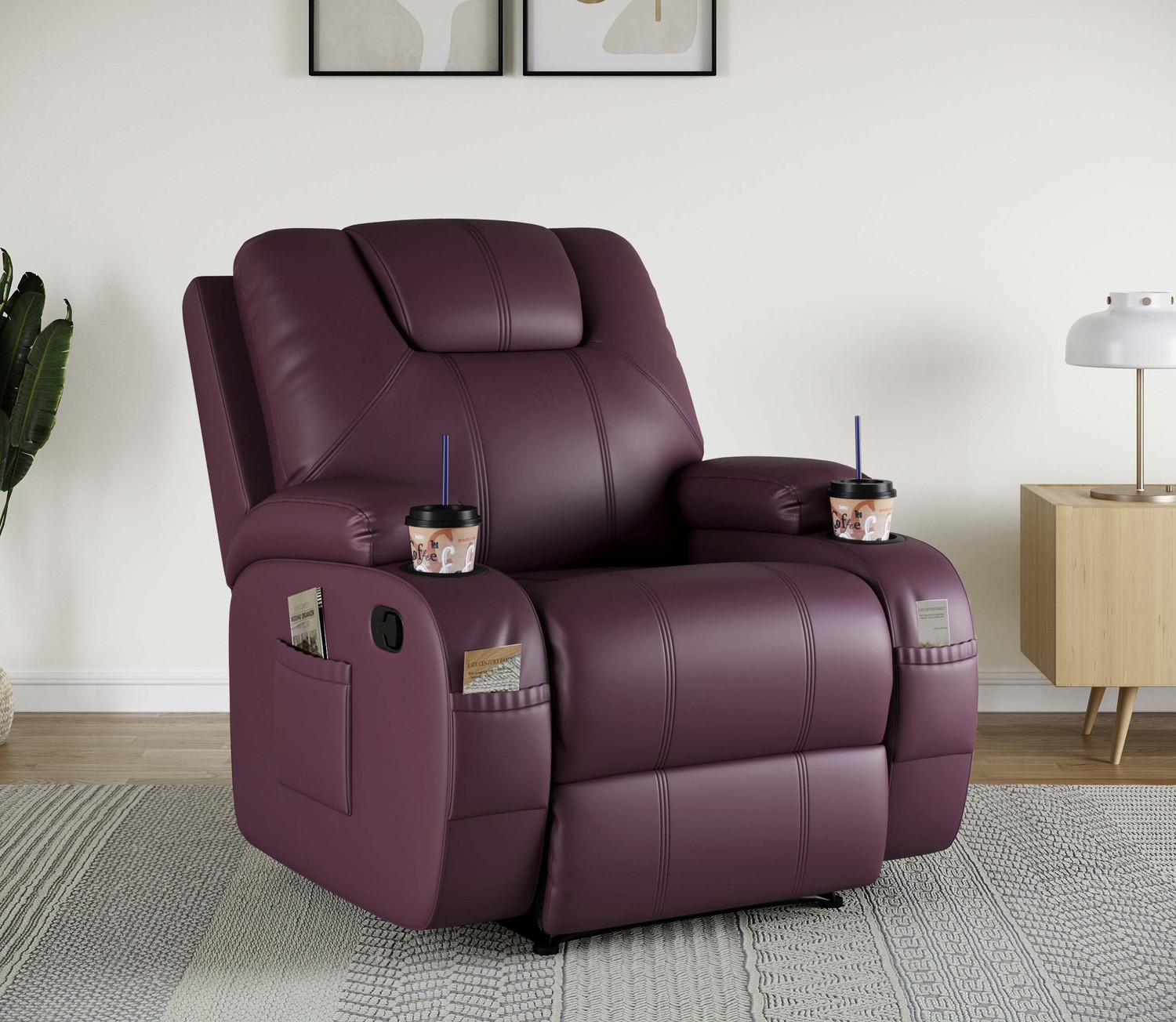 Image of CARLTON LONDON Dream Leatherette Manual Recliner (Finish Color - Maroon, DIY(Do-It-Yourself))
