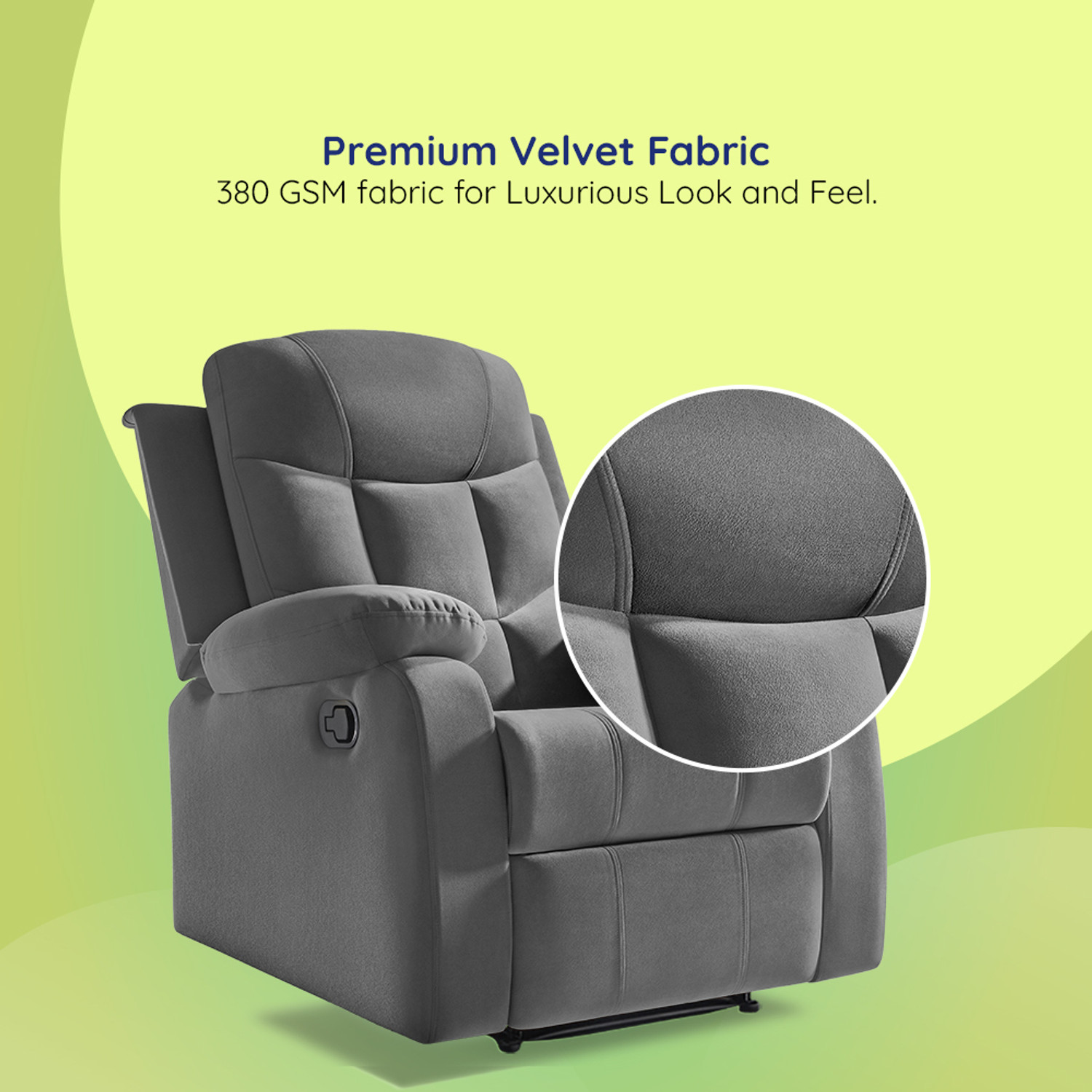 Image of Sleepyhead RX5 Ultra Designed by Duroflex - Single Seater Zig Zag Spring Suspension, Velvet Fabric Manual Recliner