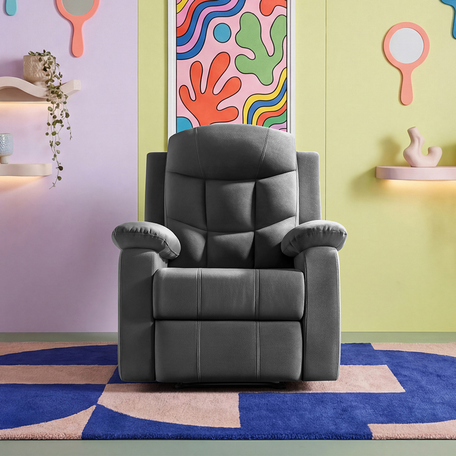 Image of Sleepyhead RX5 Ultra Designed by Duroflex - Single Seater Zig Zag Spring Suspension, Velvet Fabric Manual Recliner