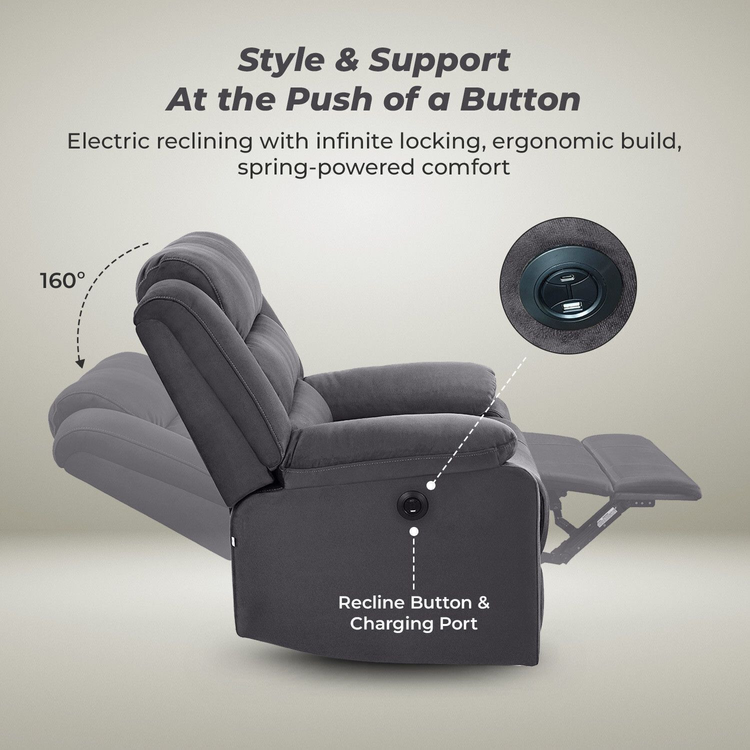 Image of Nilkamal Sierra 1 Seater Velvet Fabric Powered Recliner