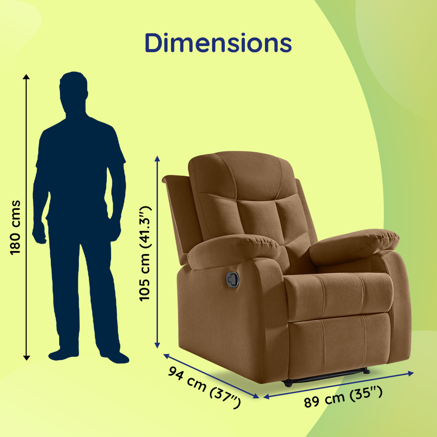 Image of Sleepyhead RX5 Ultra Designed by Duroflex - Single Seater Zig Zag Spring Suspension, Velvet Fabric Manual Recliner