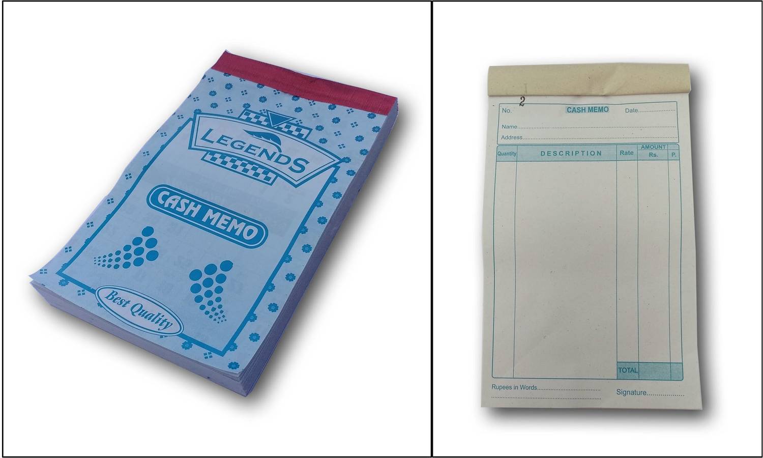 Accounts Cash Memo Legends Cash Memo 100 Pages With Carbon copy 1-Part Cash Memo