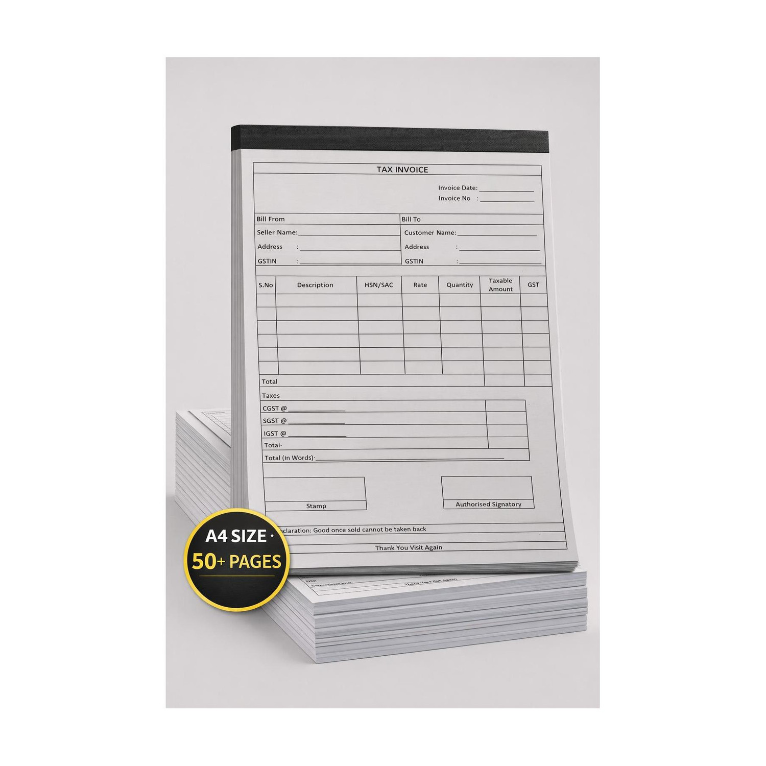 Image of RG ENTERPRISES Invoice Book 1-Part Tax Invoice Book A4 Size | Easy Tear Perforated |Professional Billing Pad