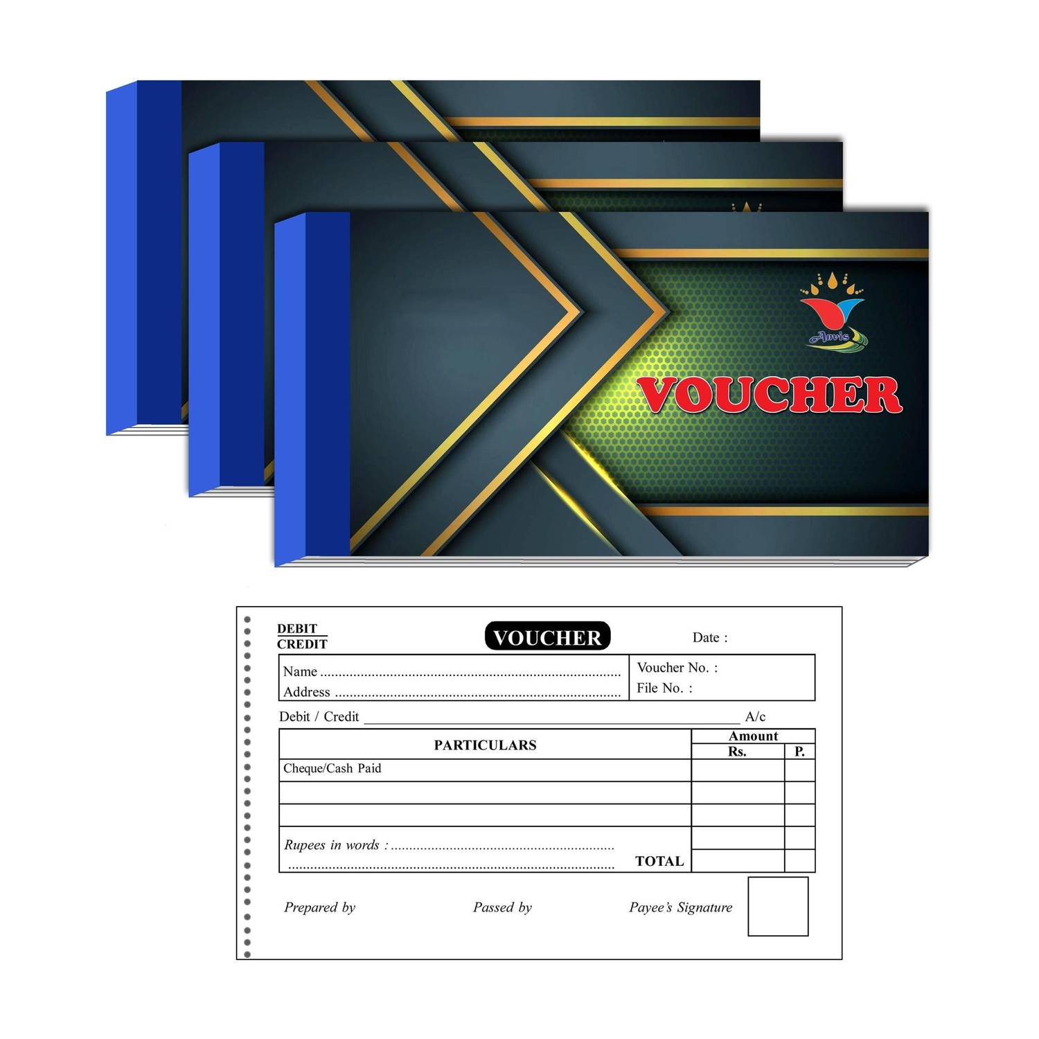 ANVIS Debit/Credit Perforated Voucher Book | 18.5 × 10.5 cm 50 Sheets (Pack of 3) 1-Part Debit Credit Voucher Pad