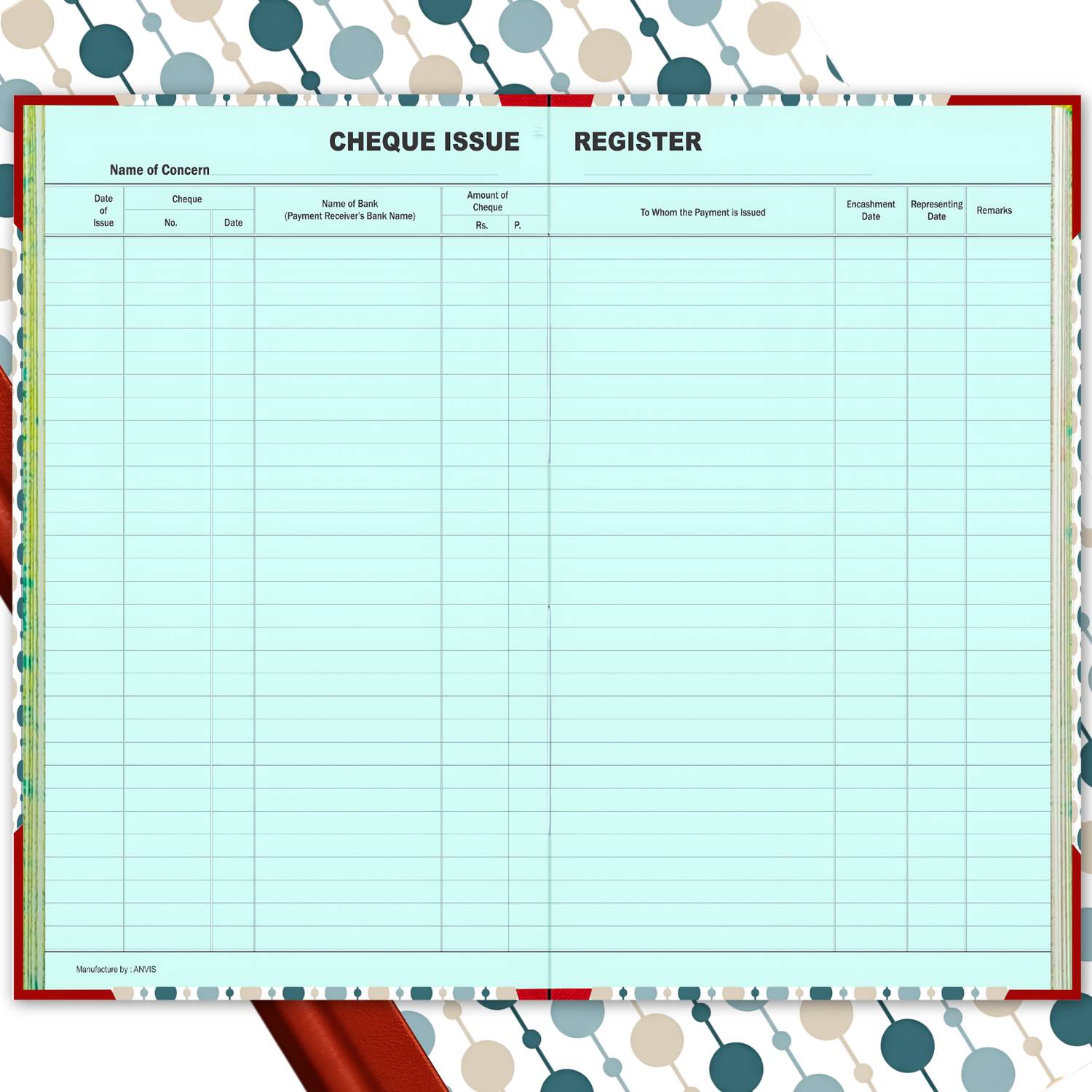 ANVIS Cheque Issue Register for Schools/Colleges/Offices - (50 Sheets, 100 Pages) 1-Part Record Keeping Book
