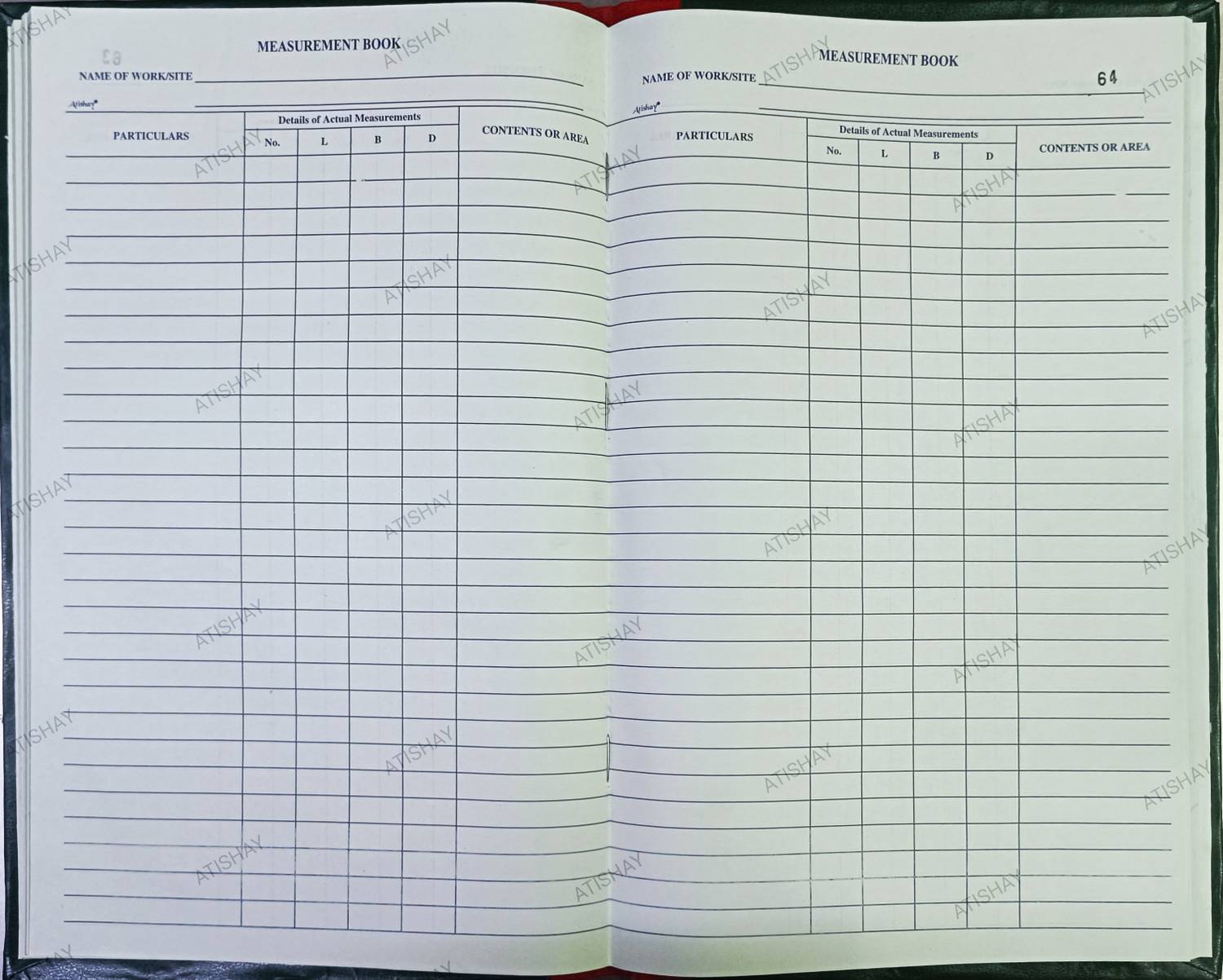 atishay ATISHAY MEASUREMENT BOOK, 34*22 CM, 100 pages MEASUREMENT