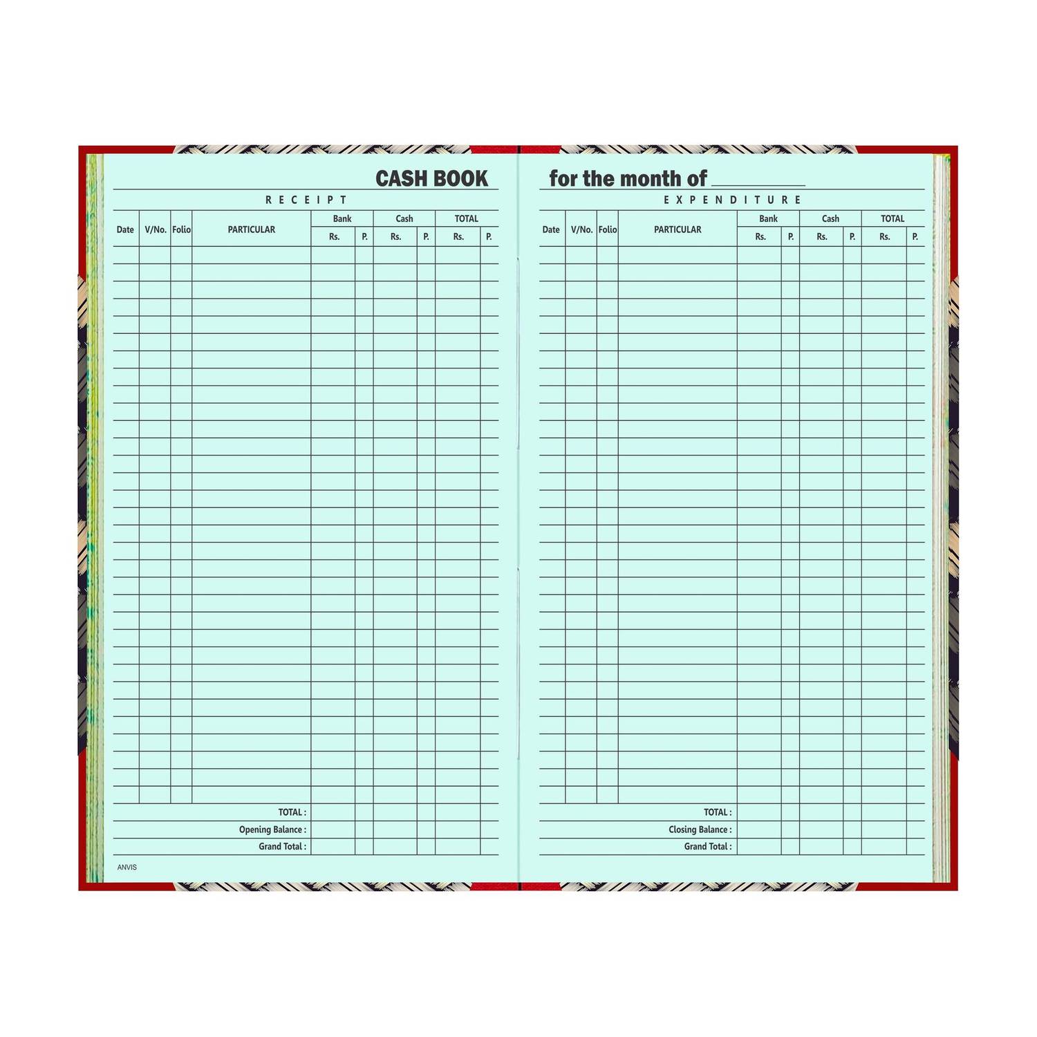 ANVIS Cash Book Register | 50 Sheets | 100 Pages | Hard Bound 1-Part Record Keeping Book