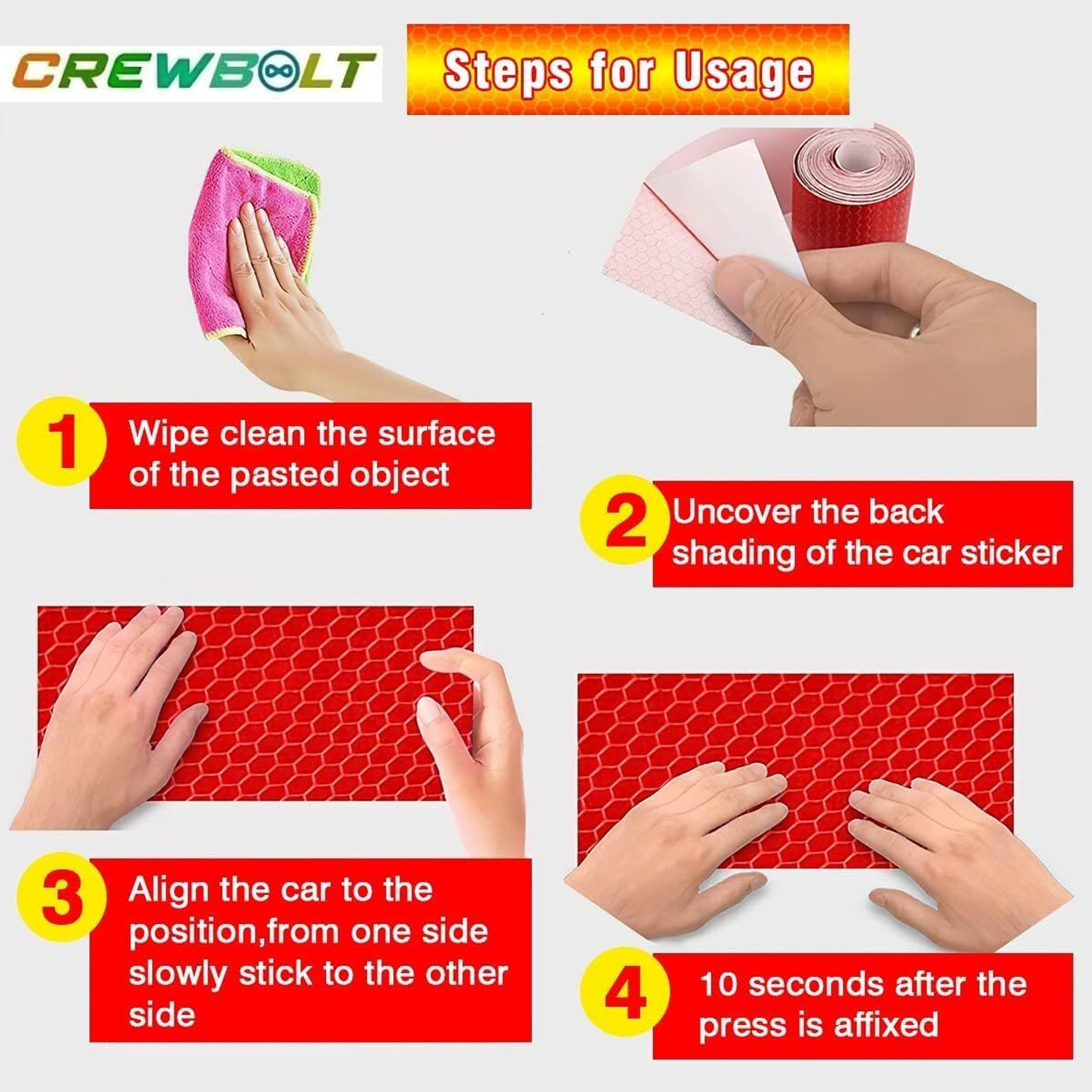 Image of Crewbolt High-Intensity 3 Inch Reflective Warning Conspicuity Tape 48 Meter 76 mm x 48 m Red Reflective Tape
