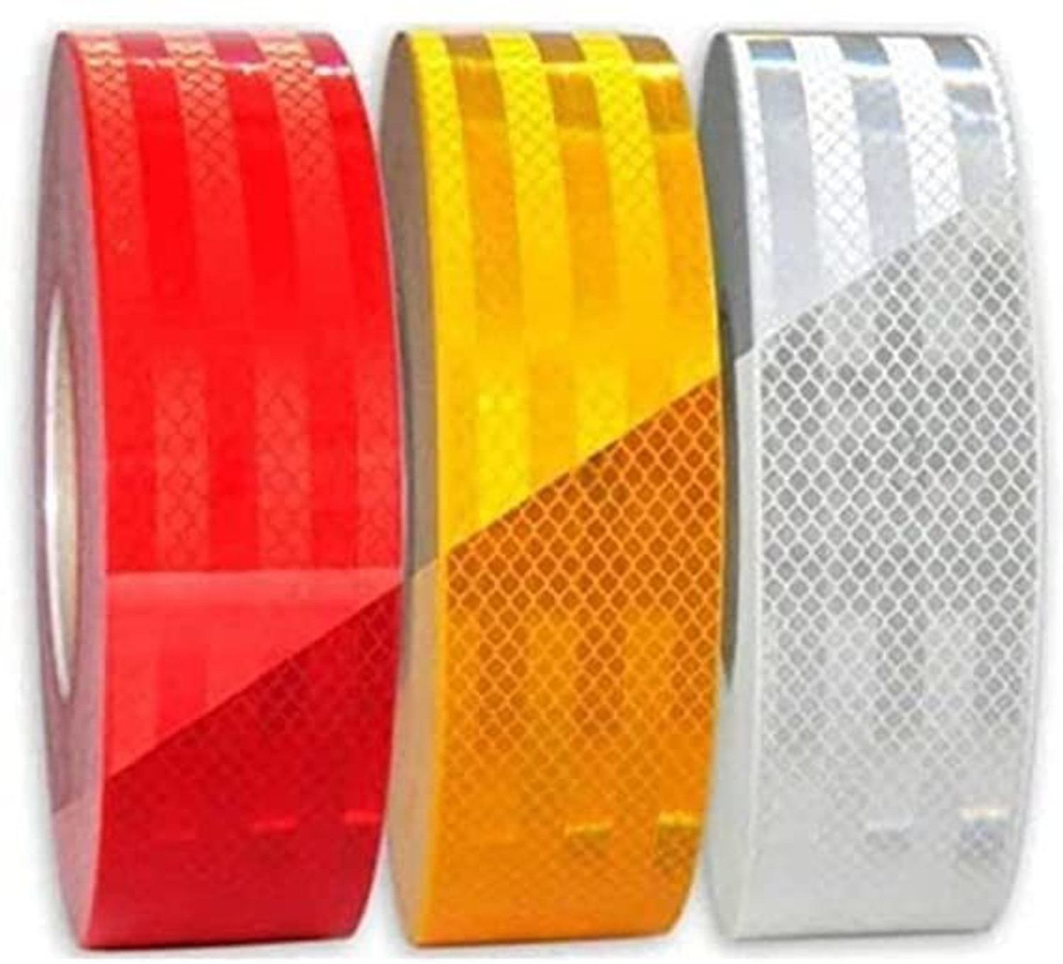 Image of AutoVision Imported Reflective Conspicuity Tape, 1 inch (1 Meter Each) (White, Red, Yellow) 25.4 mm x 3 m White, Red, Yellow Reflective Tape