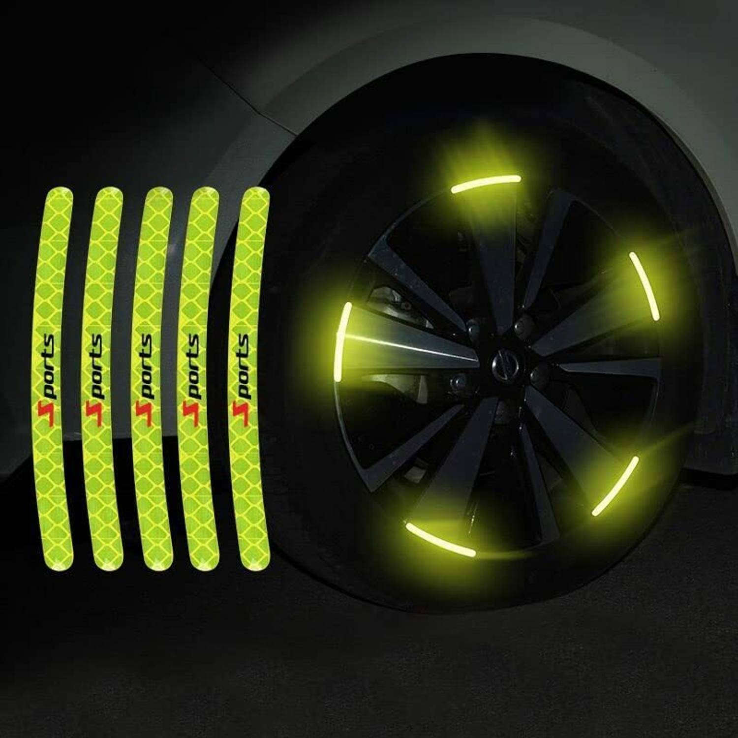 Adhvik Green 20 Pcs 3D Stripes Car Tyre Rim Wheel Self-Adhesive Sticker Emblem/Decals 15 mm x 0.13 m Green Reflective Tape