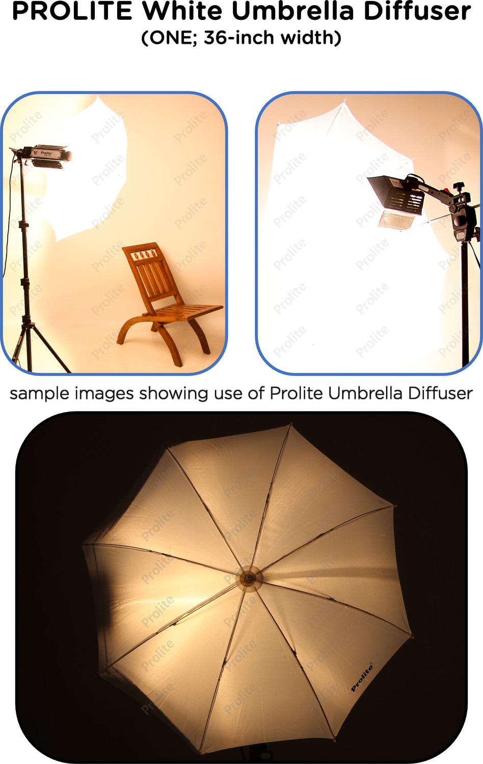 Image of Prolite Studio Standard Umbrella Diffuser (18-inch) for Photography Speedlite Flash, Continuous Light (Sungun, Porta) Videography (Pack of 1) White Reflector Umbrella