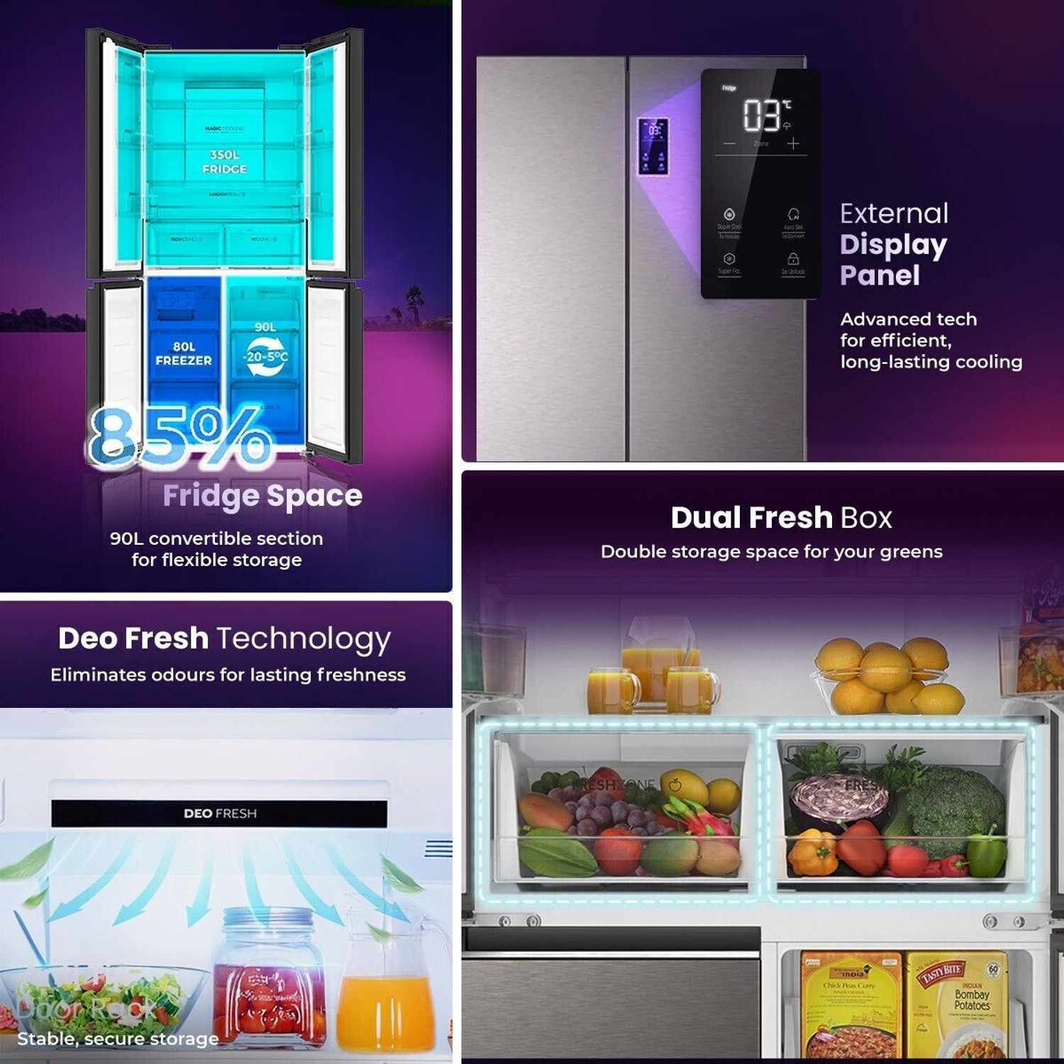 Image of Haier 520 L Frost Free French Door Bottom Mount 3 Star Convertible Refrigerator with Convertible Magic Zone, Inverter compressor, Digital Display Panel, Deo Fresh Technology