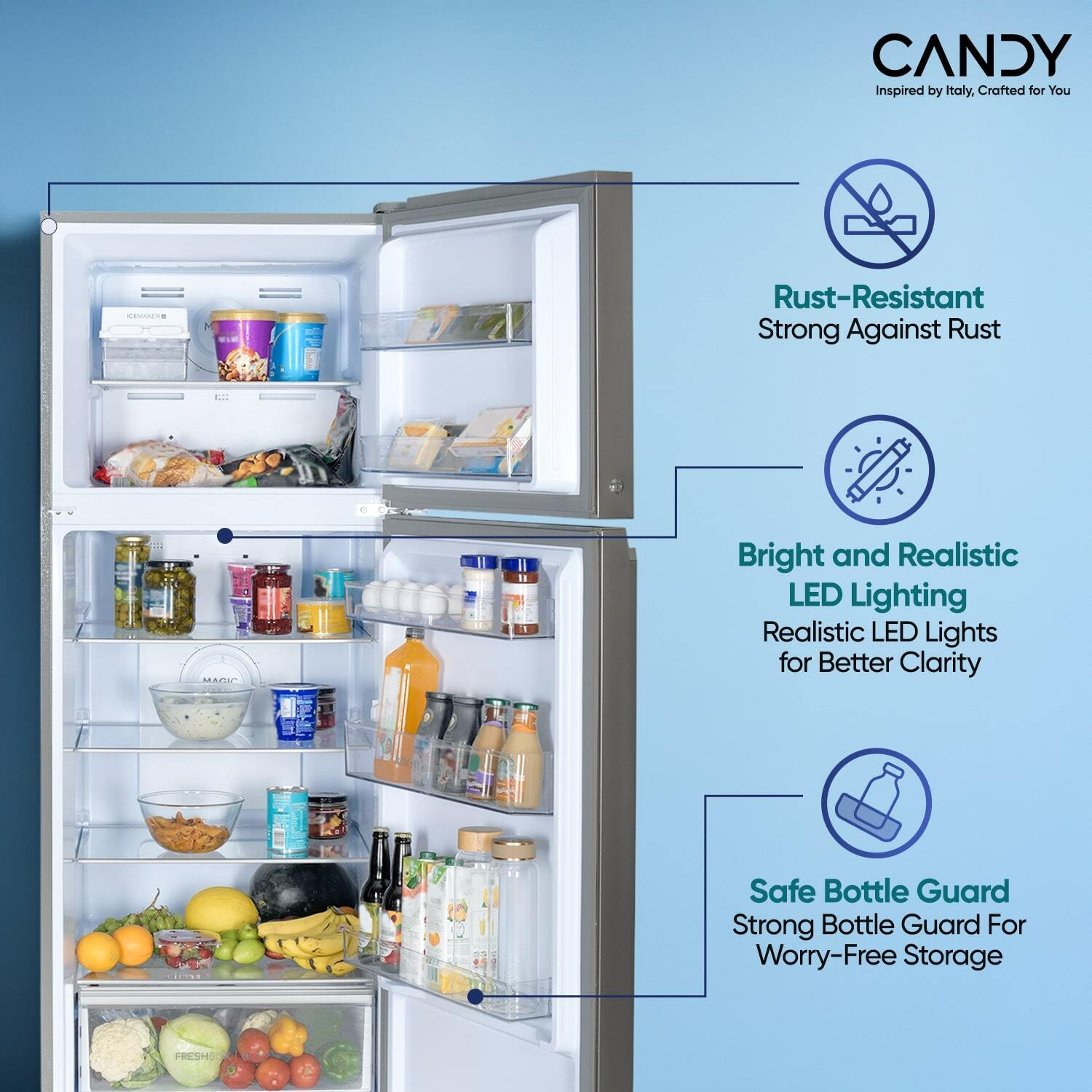 Image of CANDY 328 L Frost Free Double Door 3 Star Refrigerator with 10 in 1 Convertible Refrigerator , Inverter Compressor