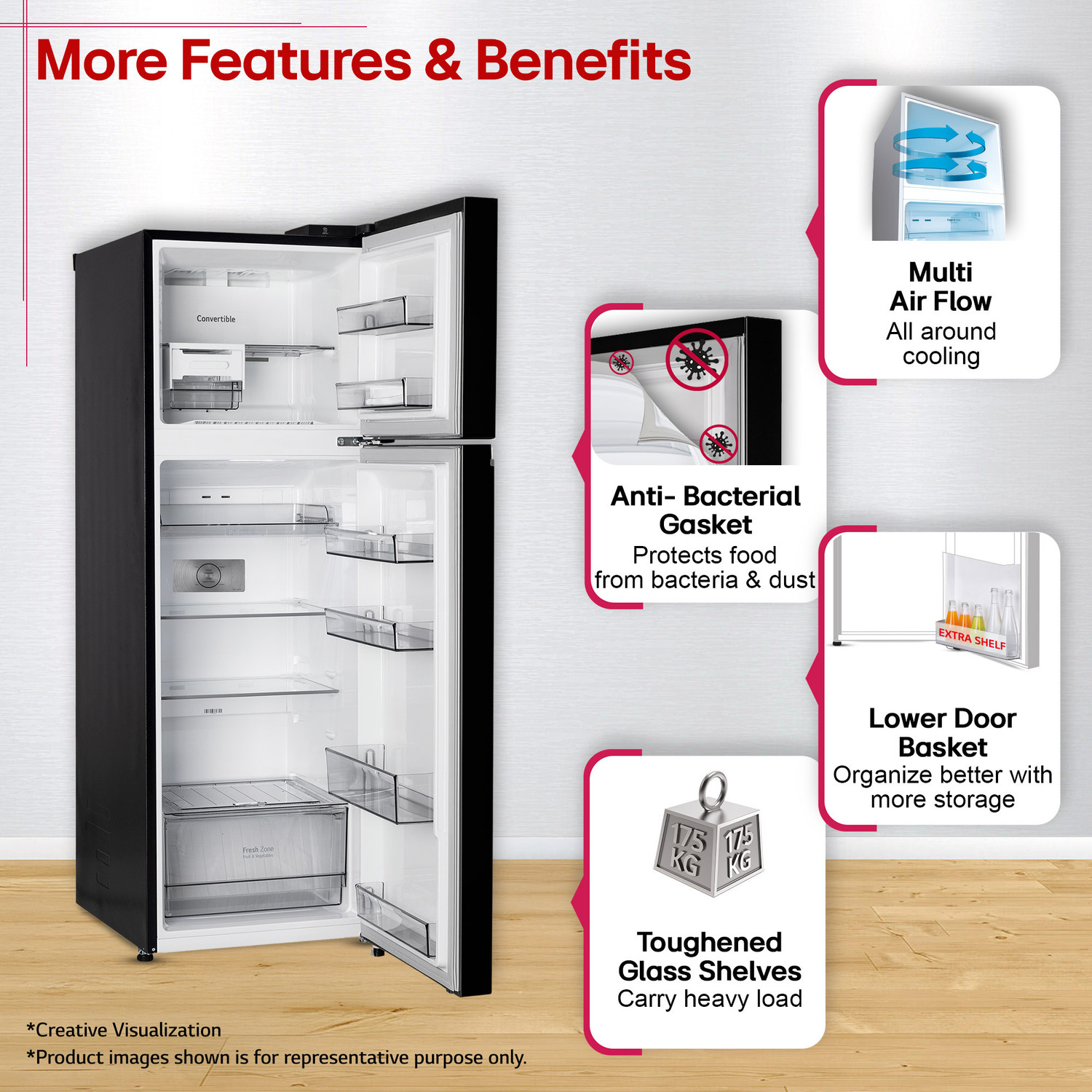 Image of LG 272 L Frost Free Double Door 2 Star Convertible Refrigerator with Convertible, smart Inverter Compressor, Multi Air Flow Cooling, diagnosis, Deodorizer, Works Without Stabilizer, Auto Connect & 2026 Model