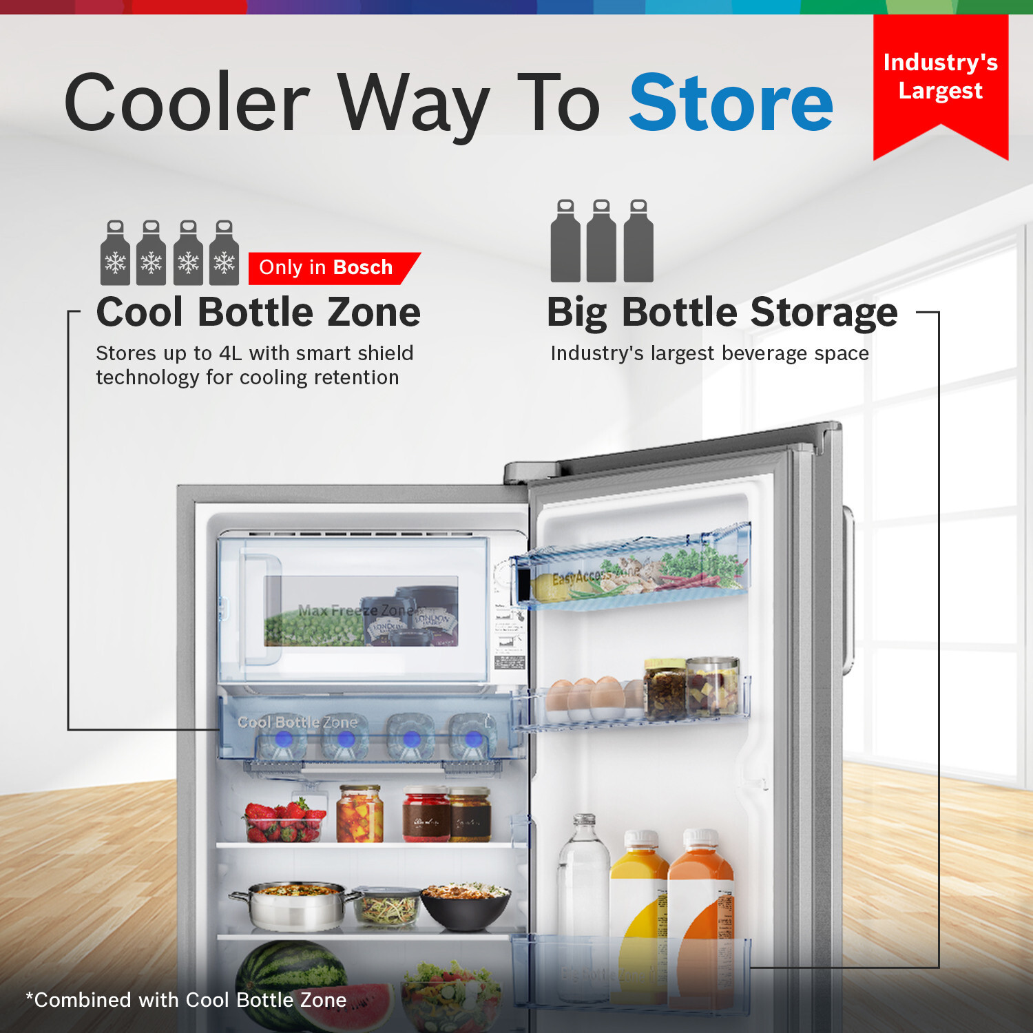 Image of BOSCH 207 L Direct Cool Single Door 3 Star Refrigerator with Base Drawer with Industrys largest vegetable box*18 Hour Cooling Retention during powercut, 2.5x Faster Cooling, Smart inverter compressor