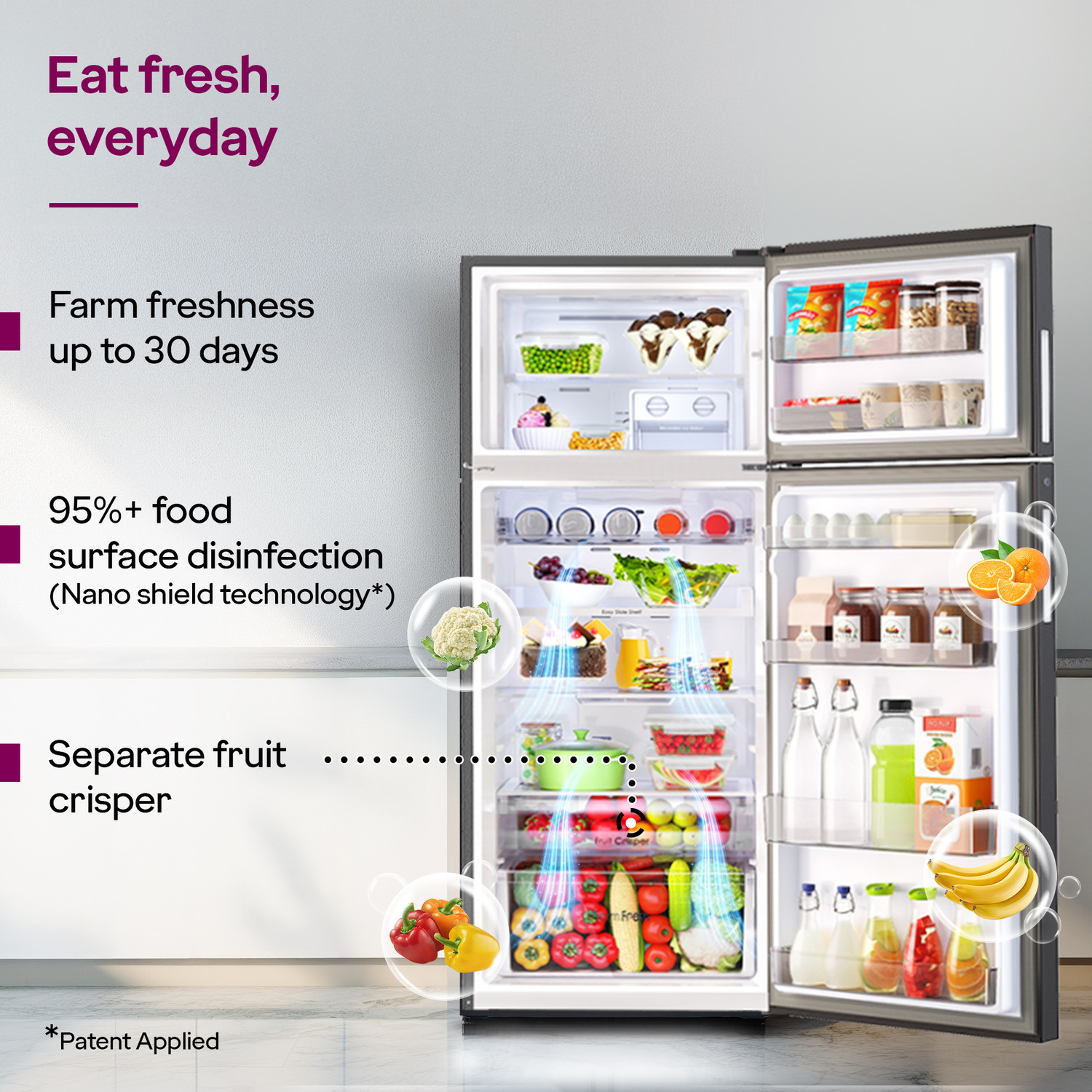 Image of Godrej 472 L Frost Free Double Door 2 Star Refrigerator with AI Tech, Digital Inverter, And 95%+ Food Surface Disinfection