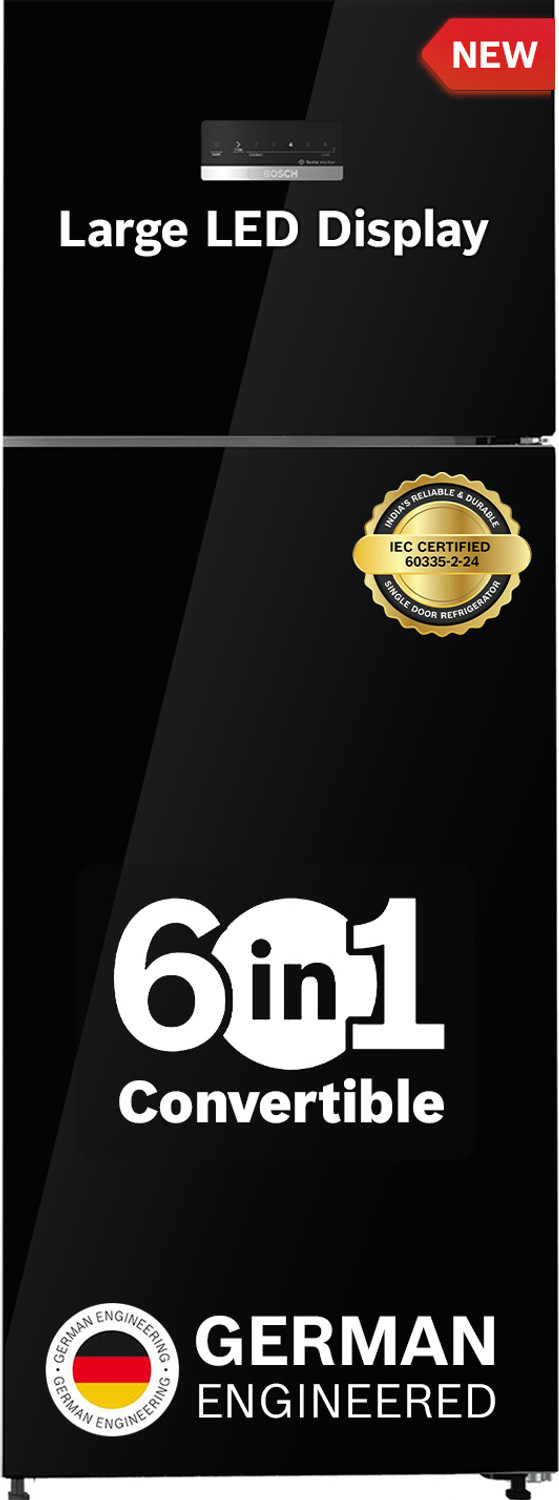 Image of BOSCH 368 L Frost Free Double Door 2 Star Convertible Refrigerator with Large LED Display, Inverter Frost Free , Integrated Handle, VitaFresh Technology for 10 Day Freshness, Integrated Handle