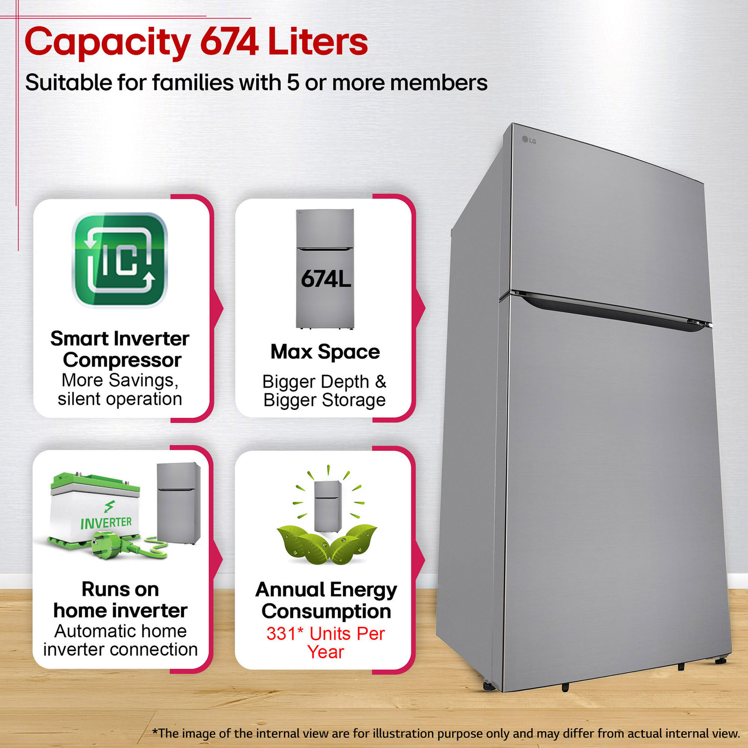 Image of LG 674 L Frost Free Double Door 1 Star Refrigerator with Inverter Compressor, Multi Air Flow, Bigger Depth & Bigger Storage, Separate Fruit and Vegetable Box, Express Freeze & 2026 Model
