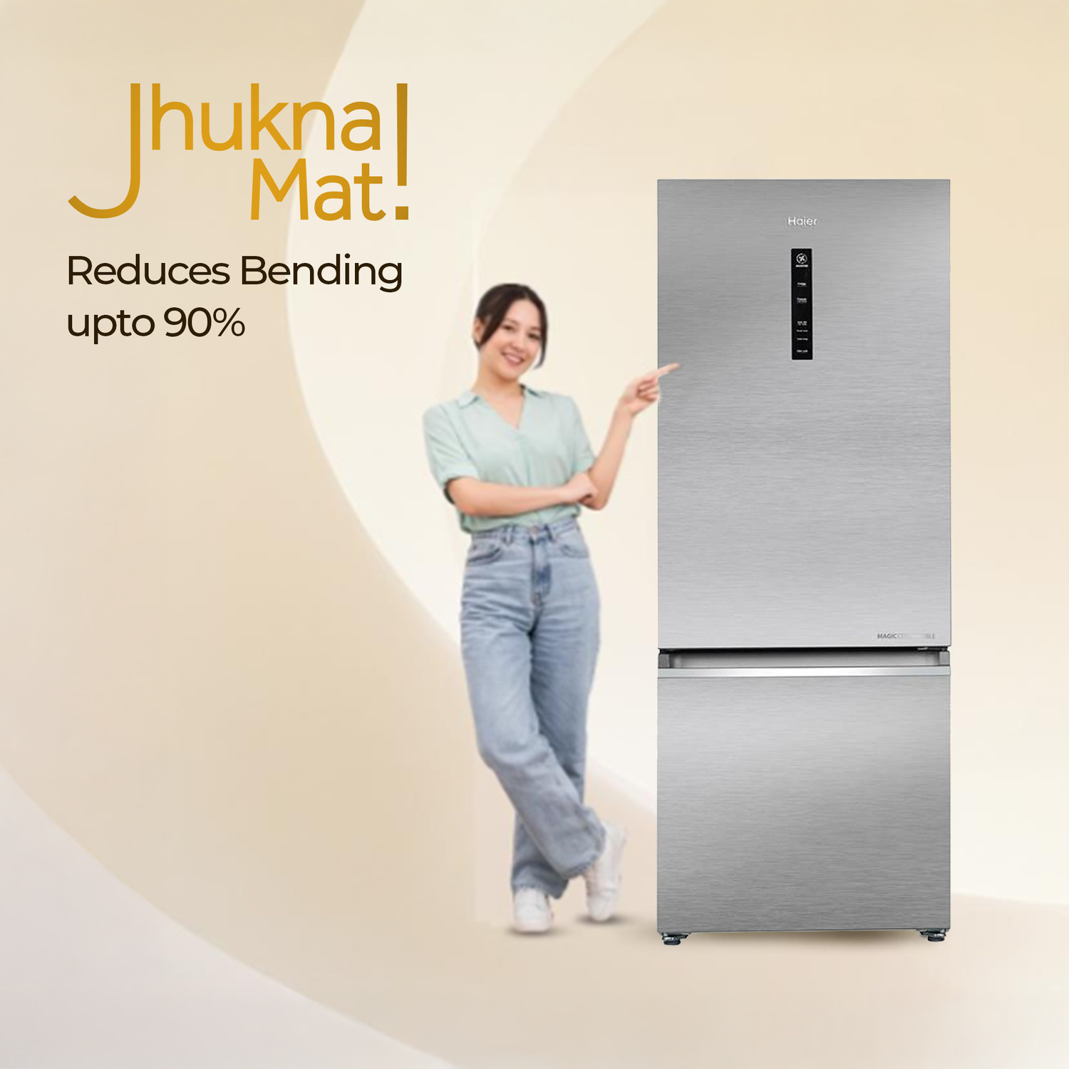 Image of Haier 355 L Frost Free Double Door 2 Star Refrigerator with Freezer at Bottom, Triple Inverter & Dual Fan Motor Technology, External Digital Display Panel