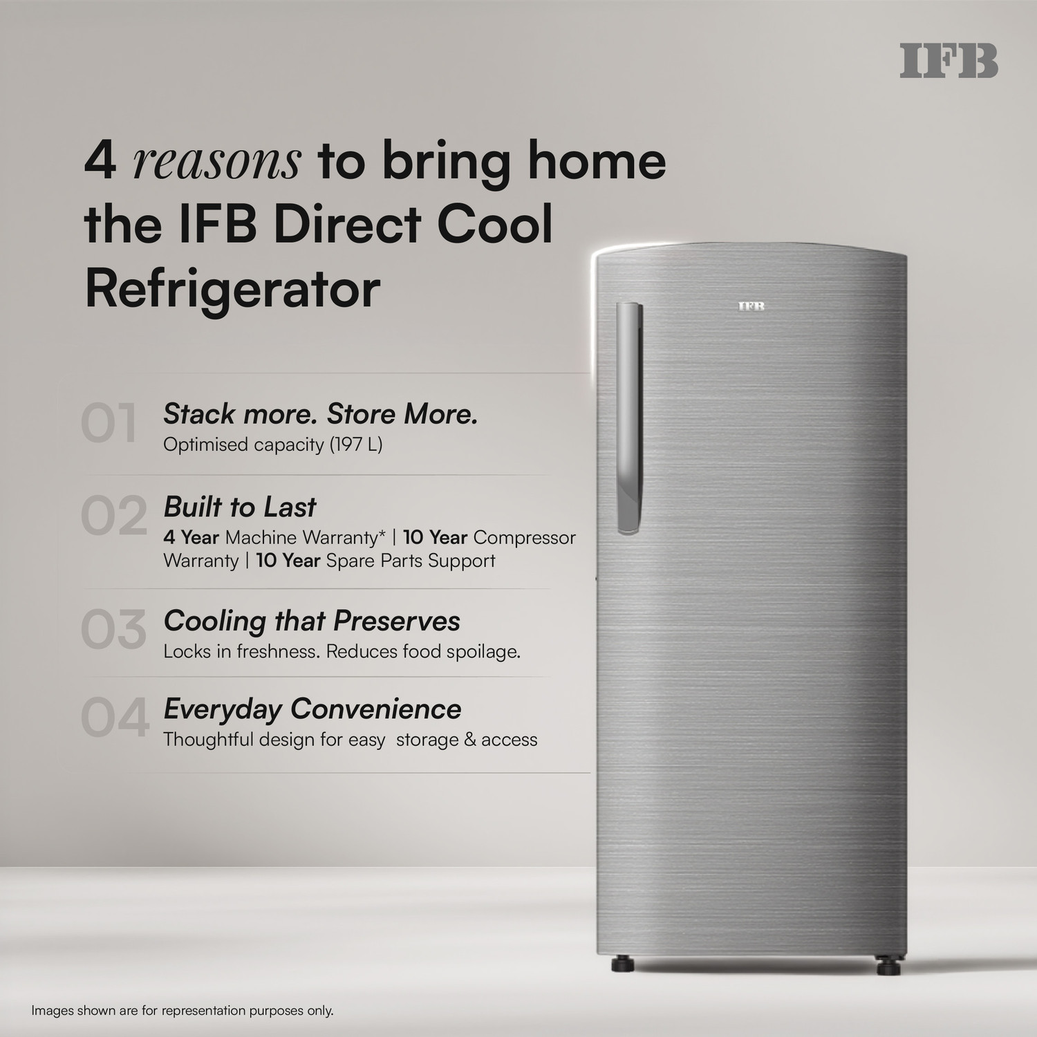 Image of IFB 197 L Direct Cool Single Door 5 Star Refrigerator with 30 Hrs Cooling Retention, Big Vegetable Box with Humidity Controller (25 Days Fresh), XL Bottle Bin, Advanced Inverter Compressor & 4 Year Super Warranty
