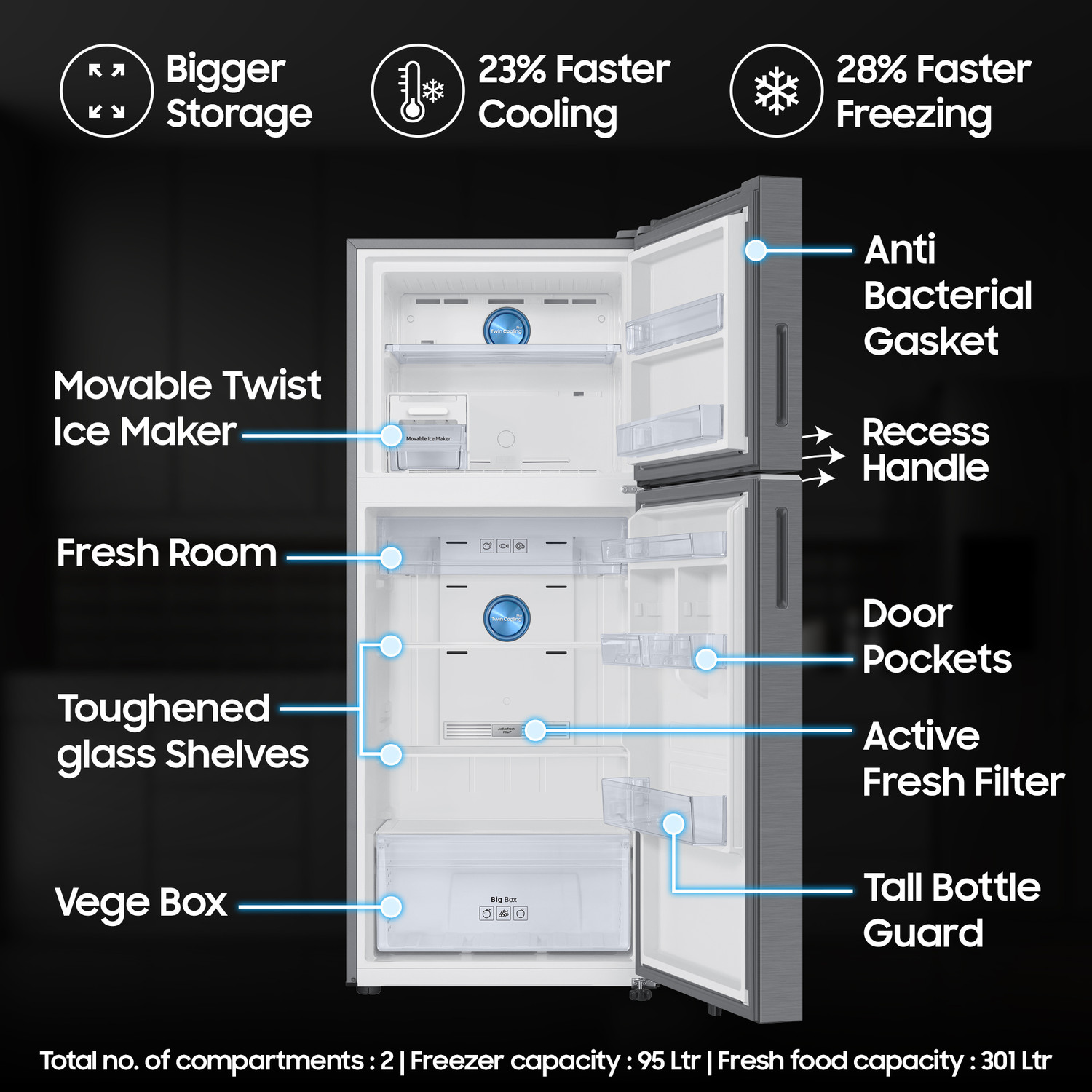 Image of Samsung 396 L Frost Free Double Door 2 Star Refrigerator