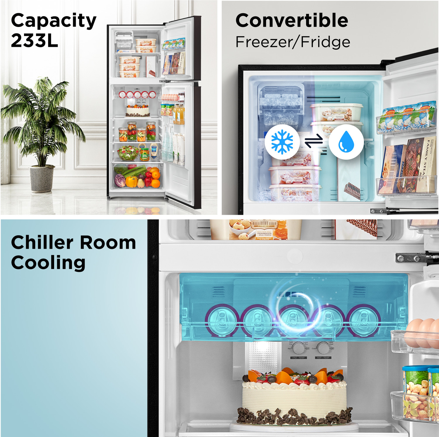 Image of Midea 233 L Frost Free Double Door Top Mount 3 Star Convertible Refrigerator