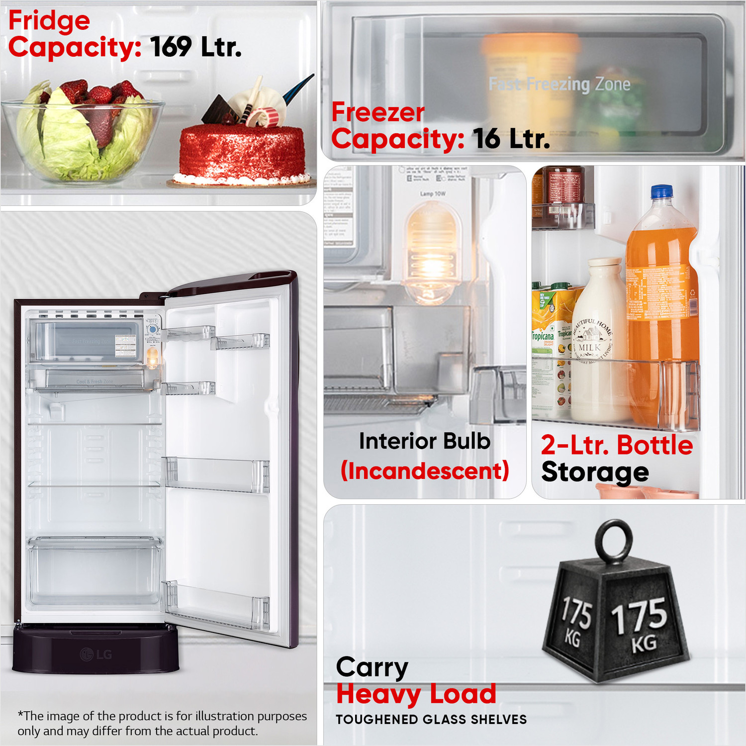 Image of LG 185 L Direct Cool Single Door 5 Star Refrigerator with Base Drawer with Smart Inverter Compressor, Runs on Home Inverter, Fit Max Chiller Tray & 2026 Model