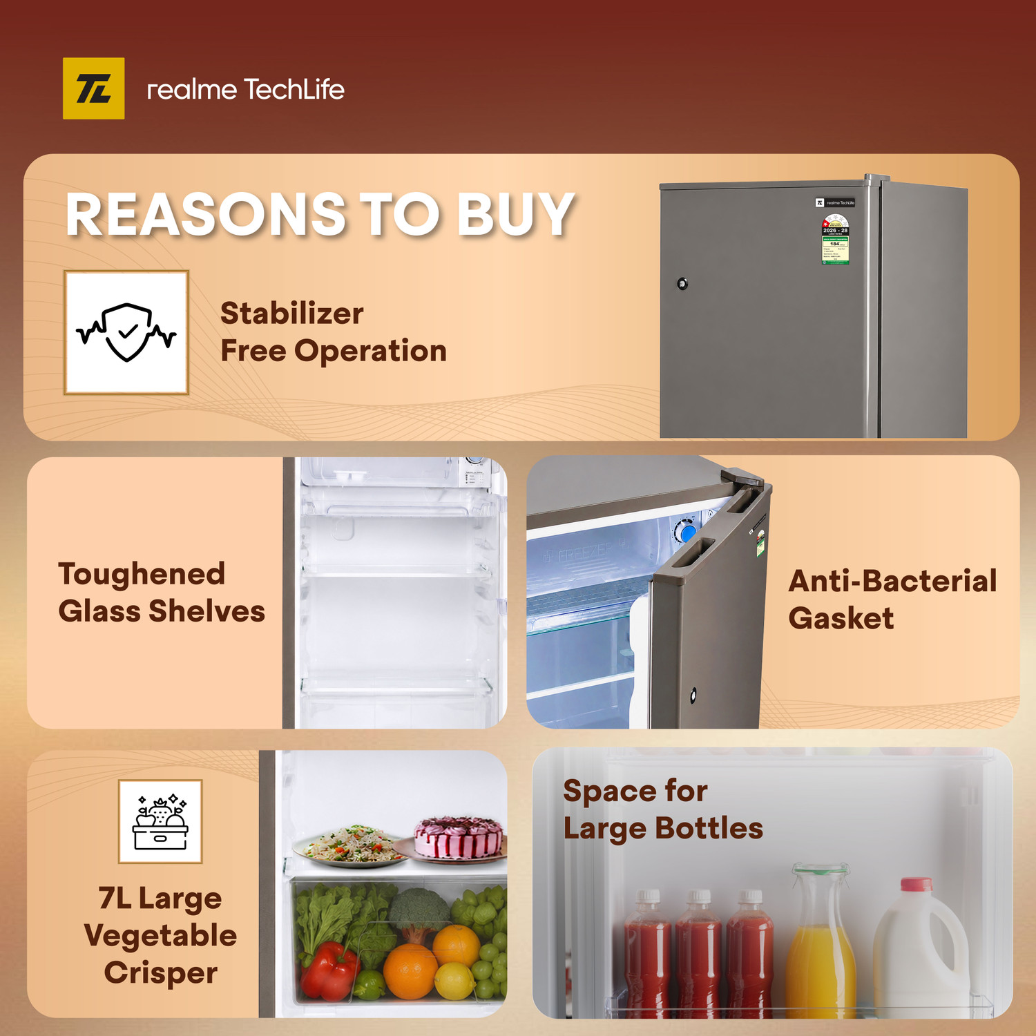 Image of realme TechLife 100 L Direct Cool Single Door 1 Star Refrigerator