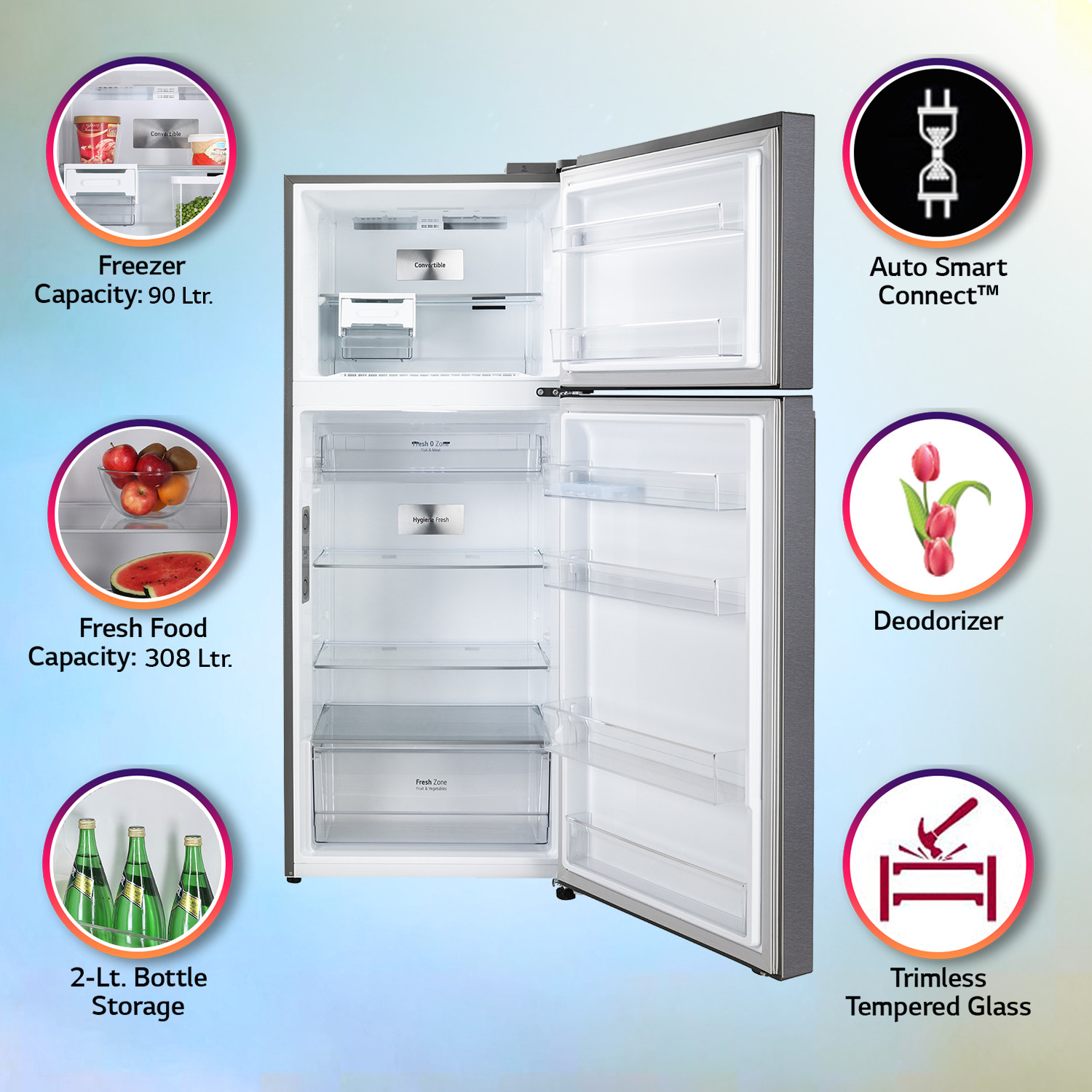 Image of LG 398 L Frost Free Double Door Top Mount 3 Star Convertible Refrigerator