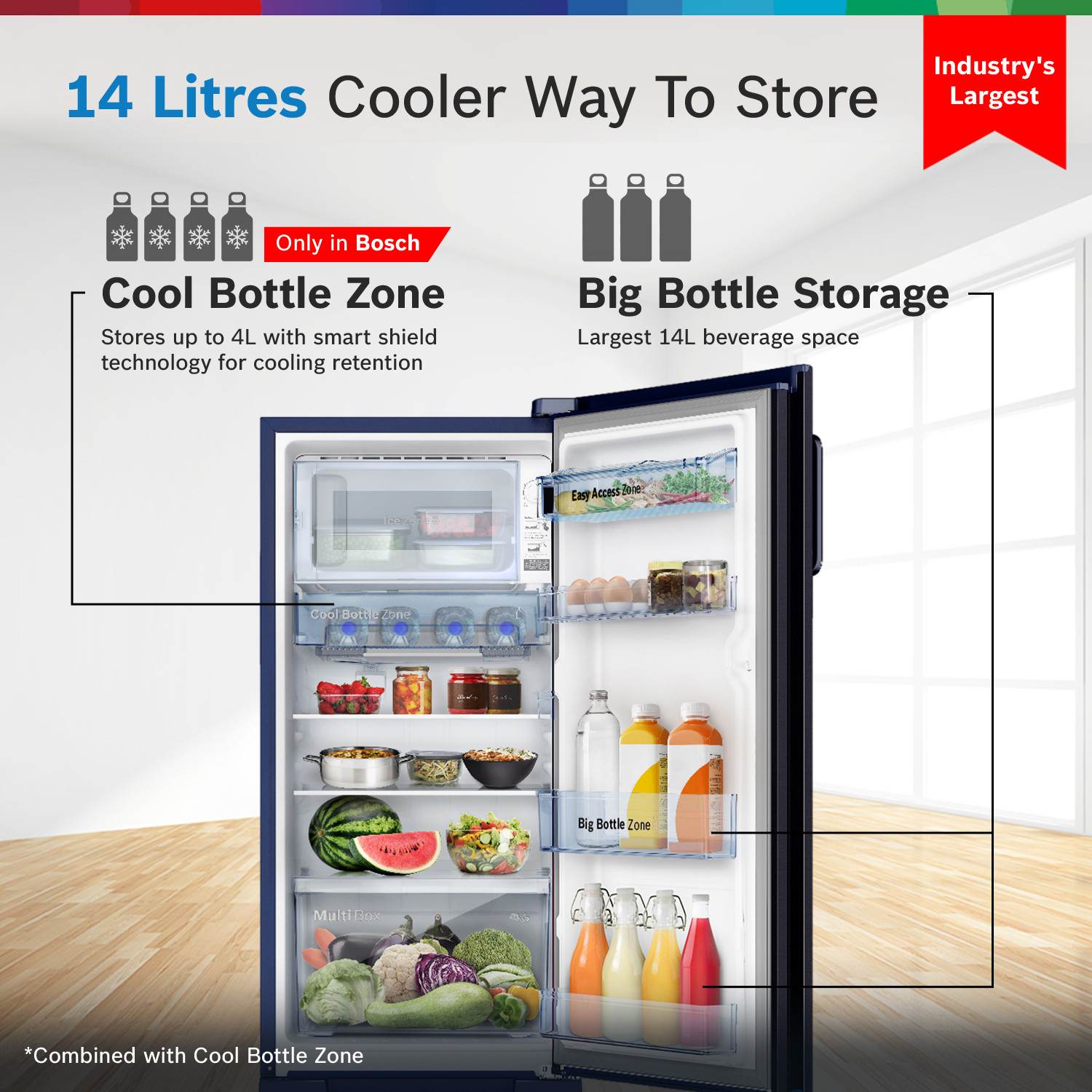 Image of BOSCH 187 L Direct Cool Single Door 5 Star Refrigerator with Base Drawer with Industry's largest vegetable box & Beverage space